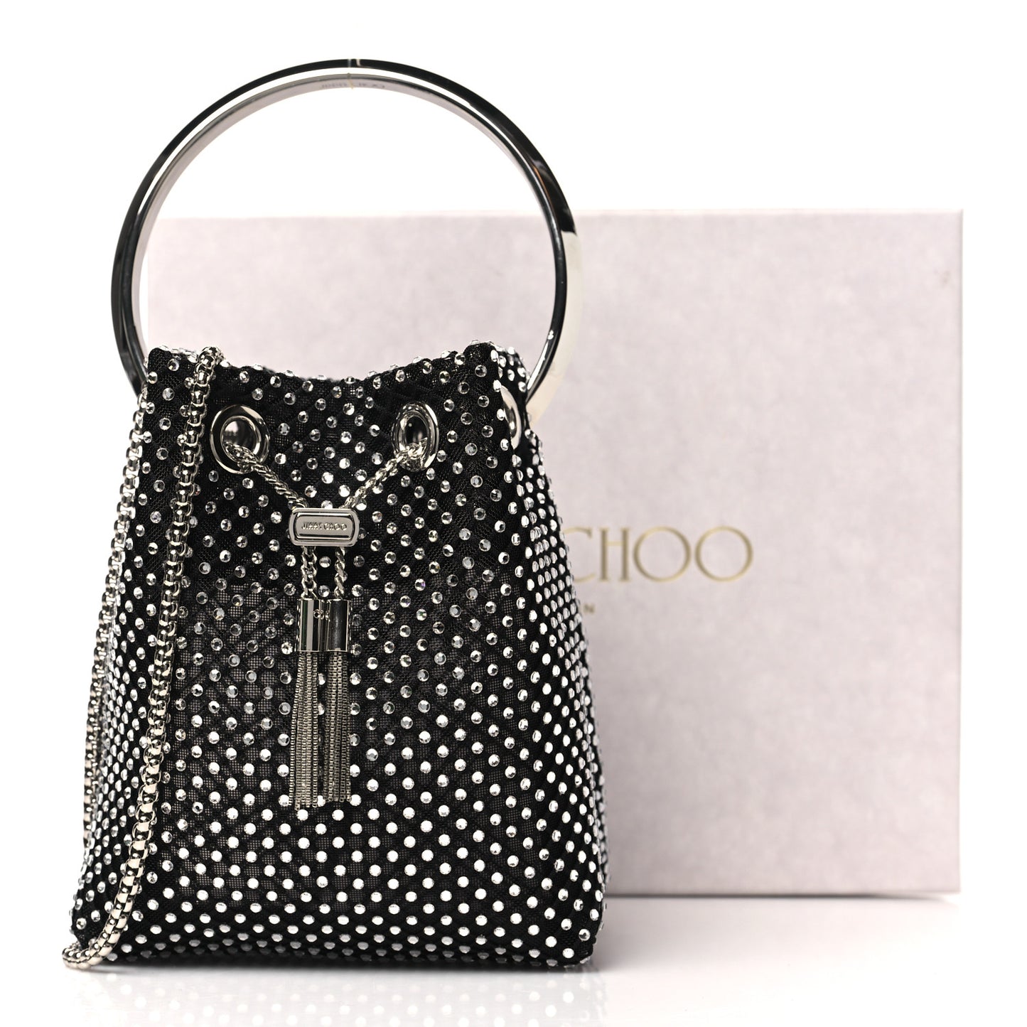 Mesh Crystal Bon Bon Bag Black