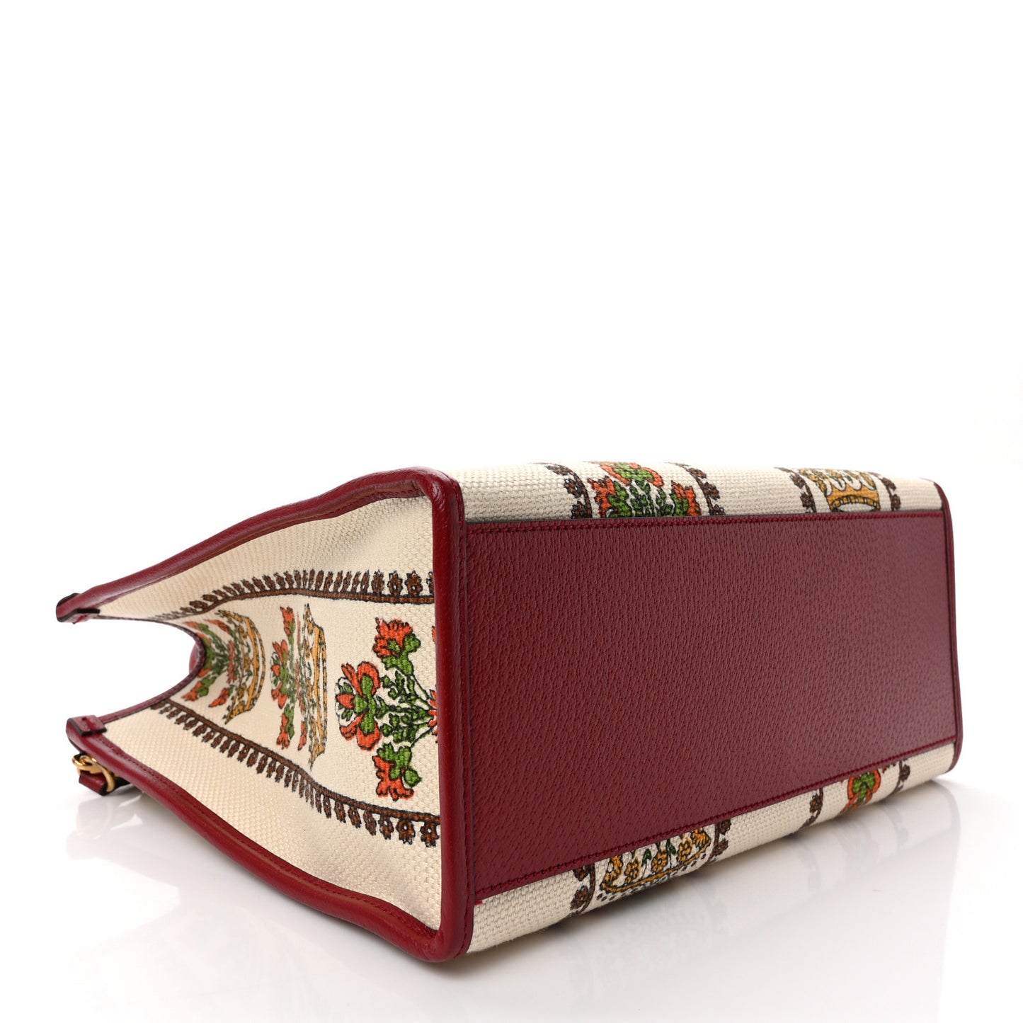 Canvas Jacquard Calfskin 100 Centennial Music Small Tote Bag Ivory Red