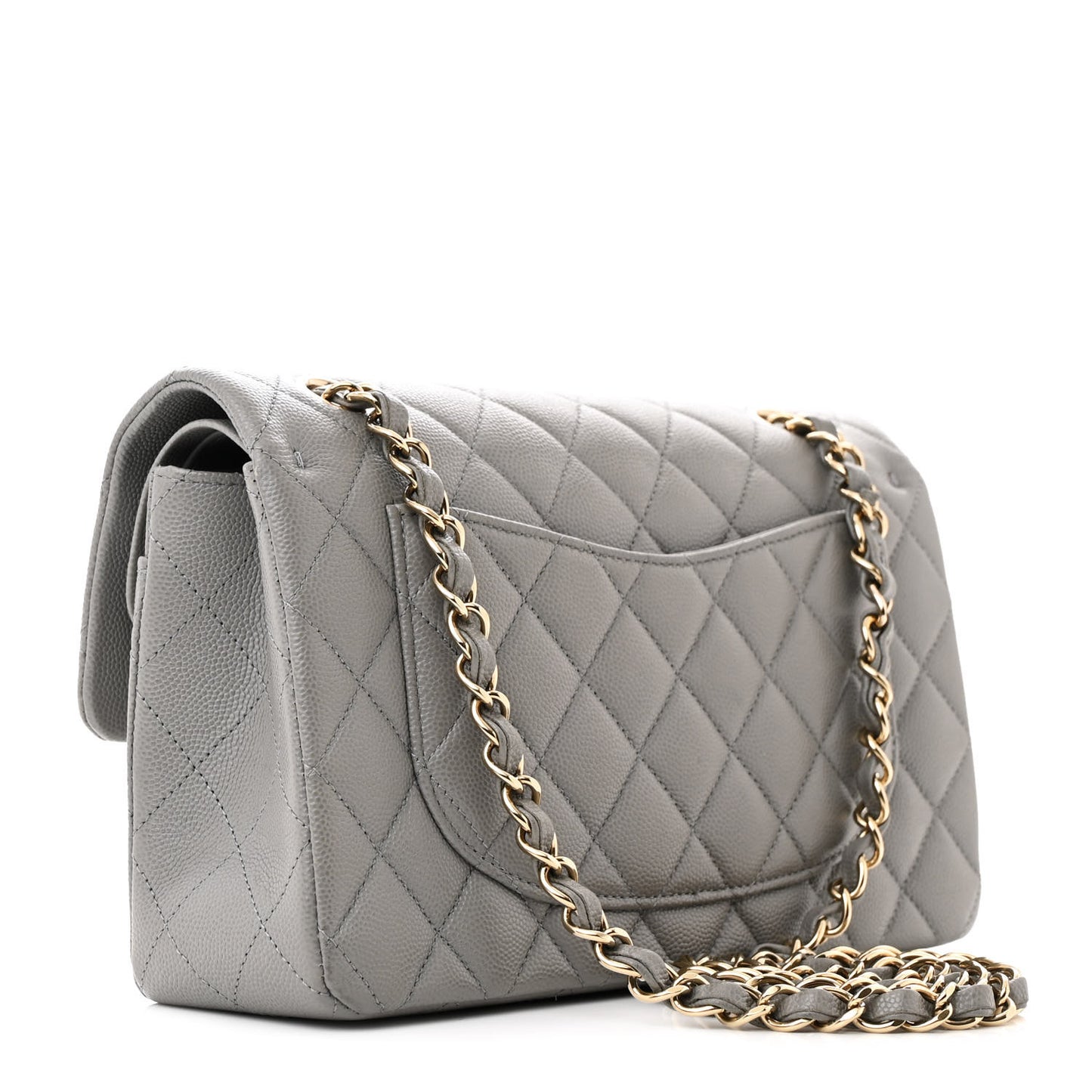 Caviar Quilted Small Double Flap Grey