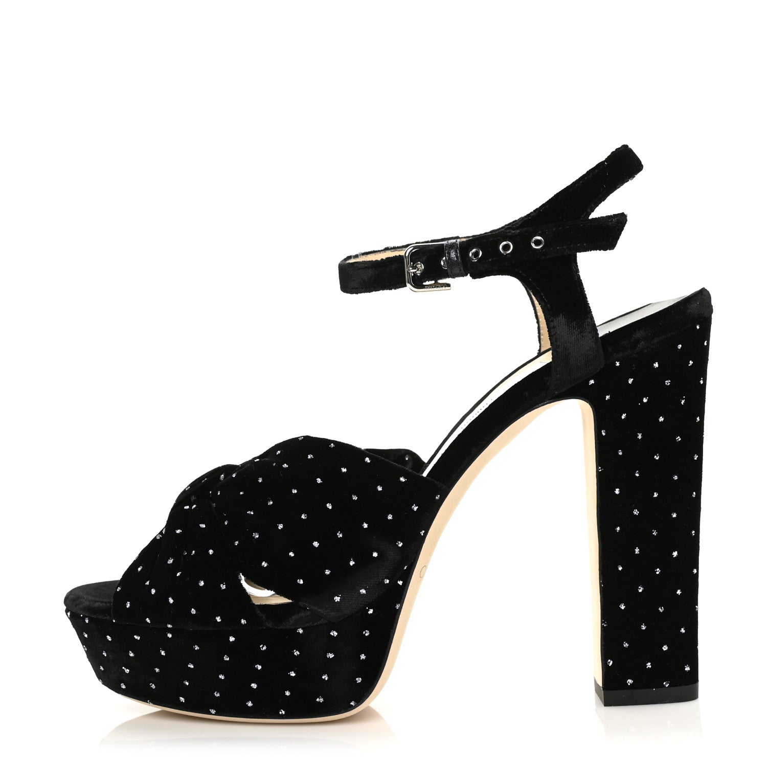 Jimmy Choo Velvet Glitter Spotted Velvet Heloise Pumps 39 Black Silver 1 of 7