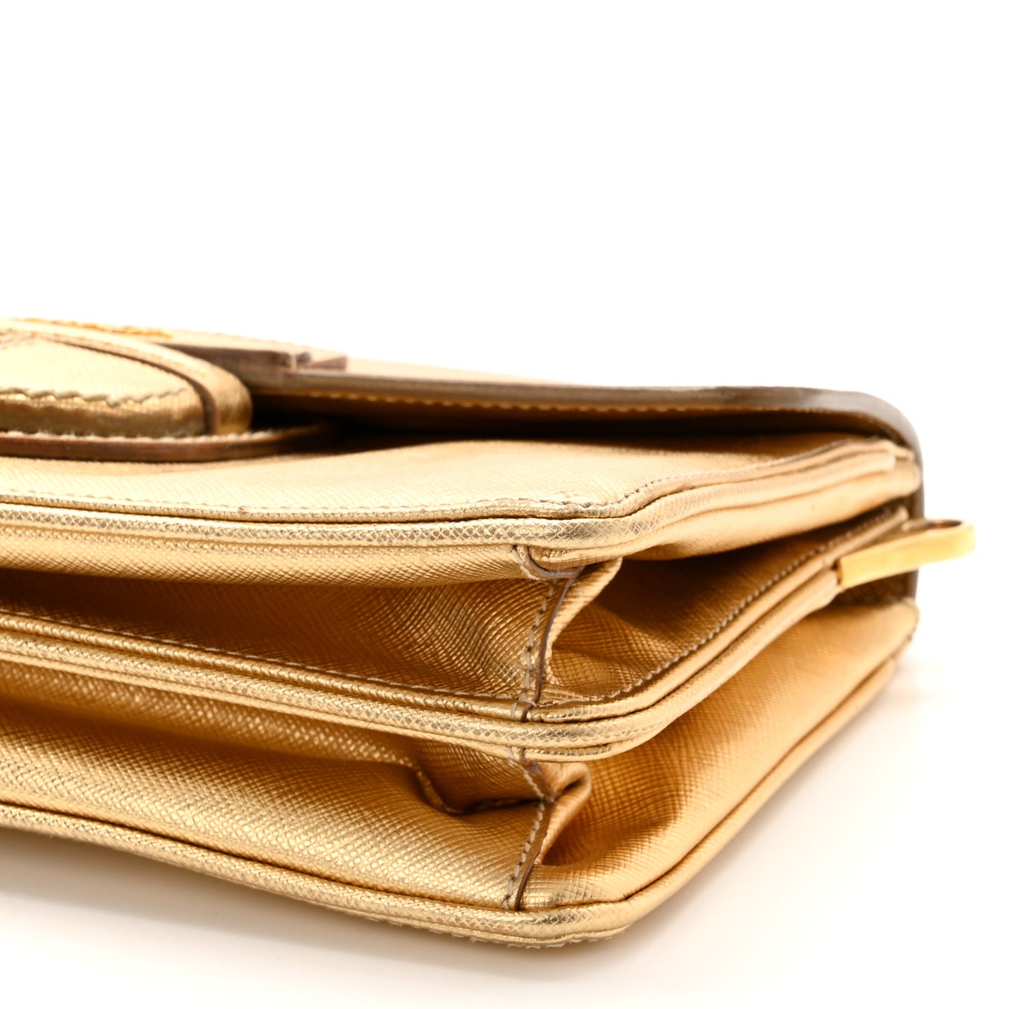 Metallic Saffiano Pushlock Flap Crossbody Bag Gold