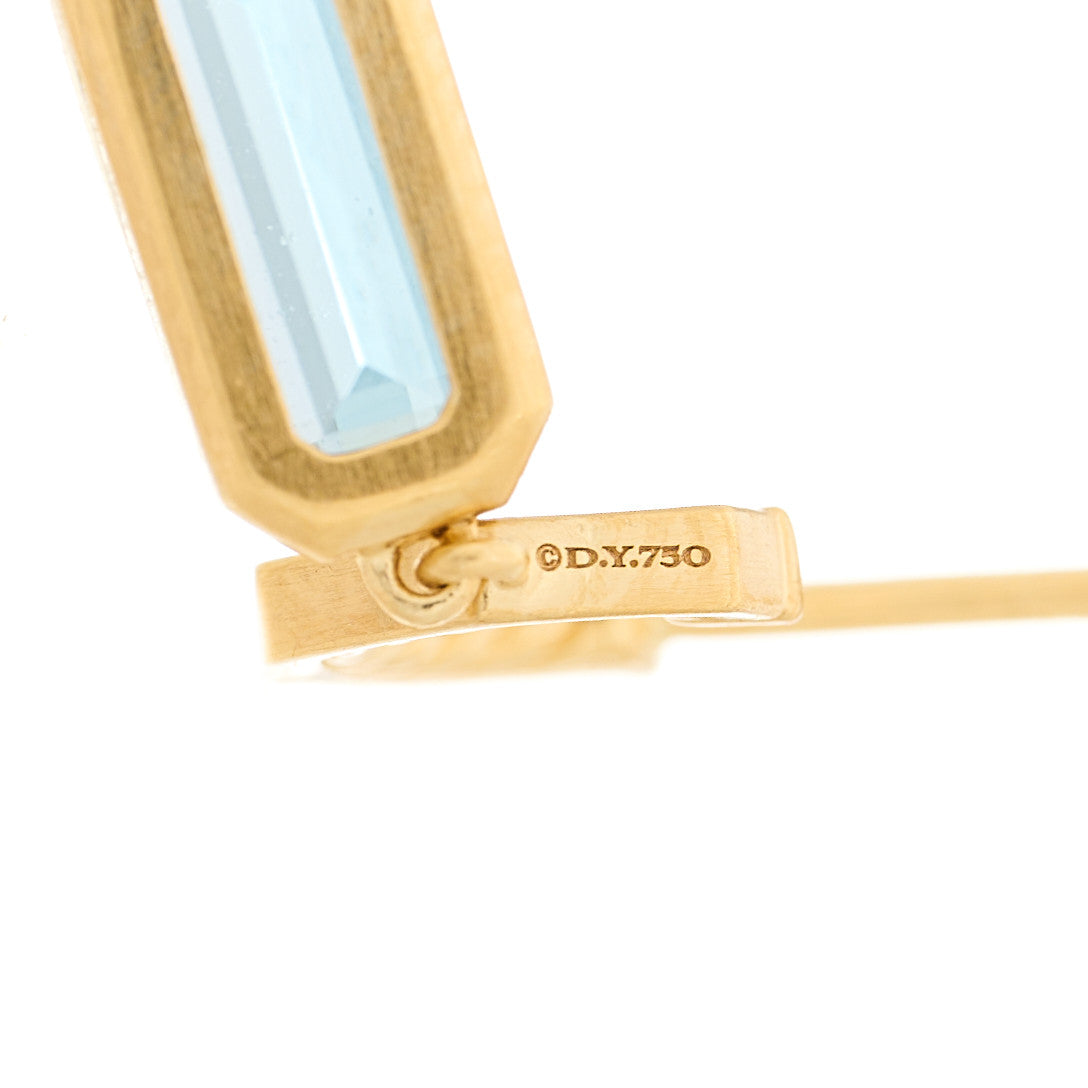 David Yurman 18K Yellow Gold Blue Topaz Novella Hoop Drop Earrings 4 of 5