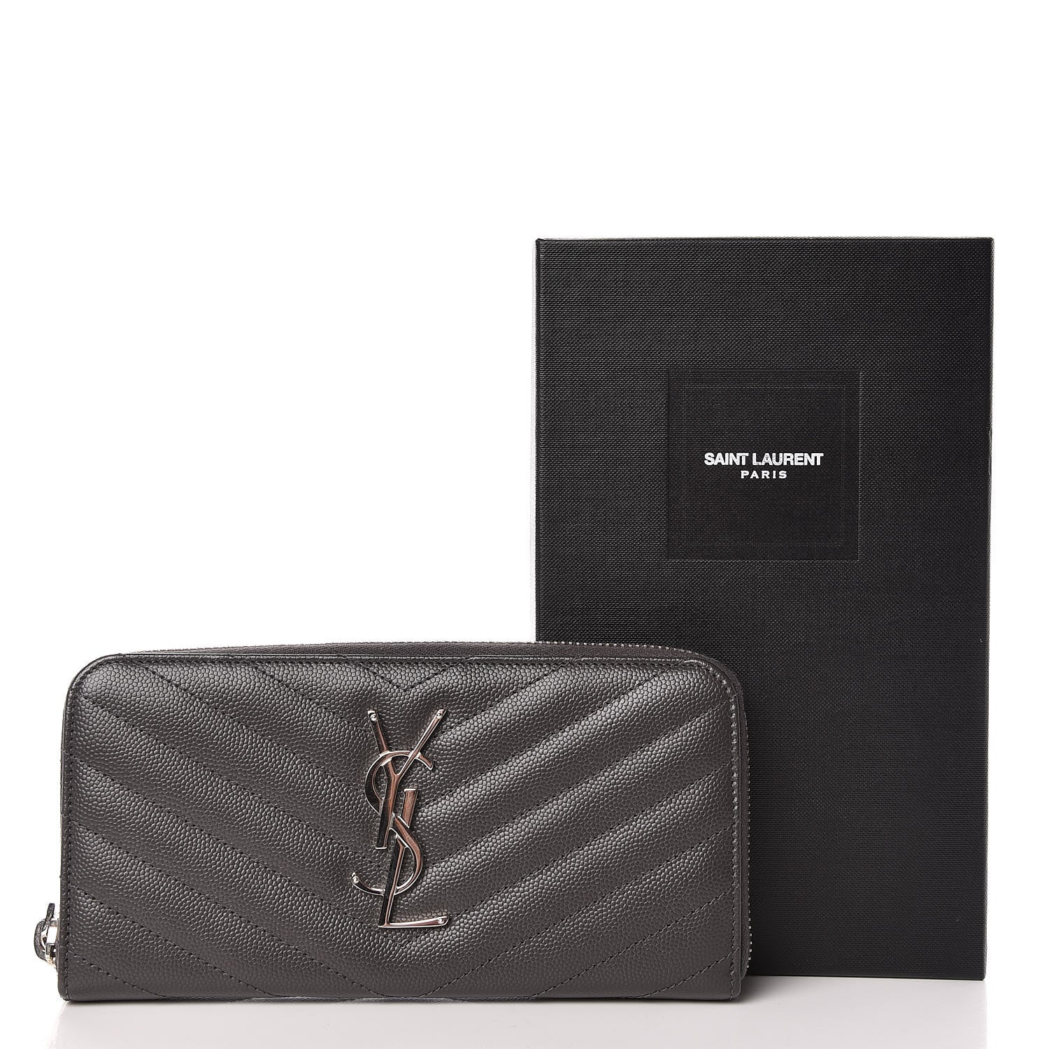 Saint Laurent Grain De Poudre Matelasse Chevron Monogram Zip Around Wallet Coal 9 of 9