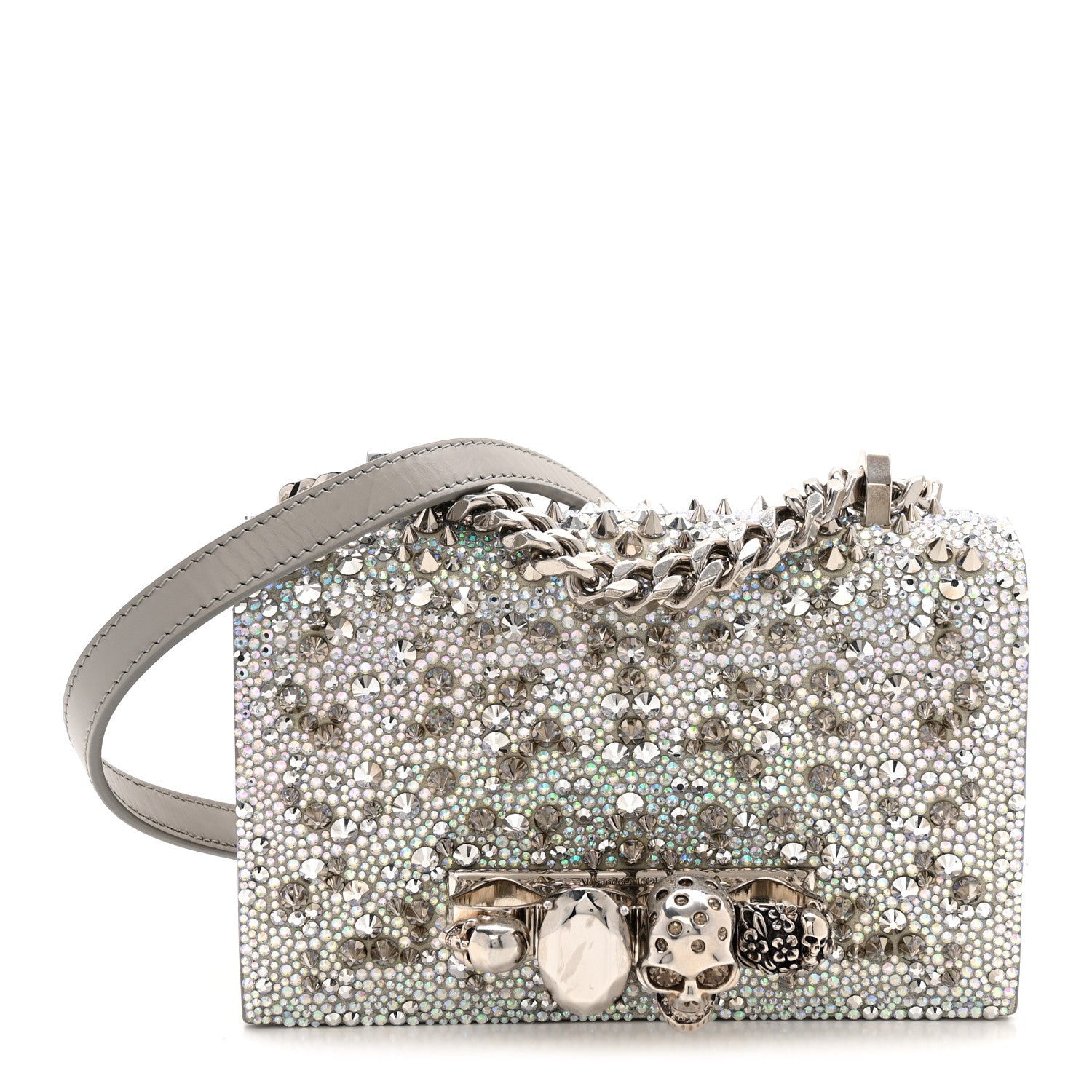 Alexander McQueen Suede Calfskin Crystal Studded Mini Jeweled