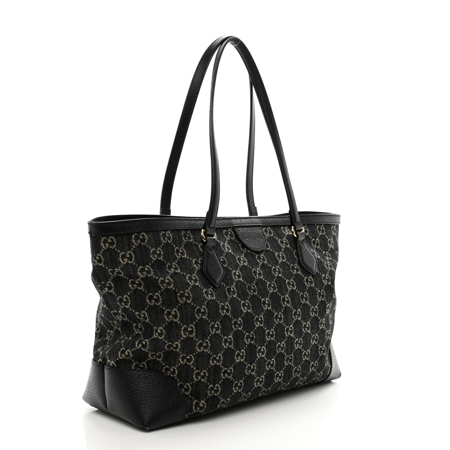 Jacquard Black Denim GG Monogram Medium Ophidia Shopping Tote Black Ivory