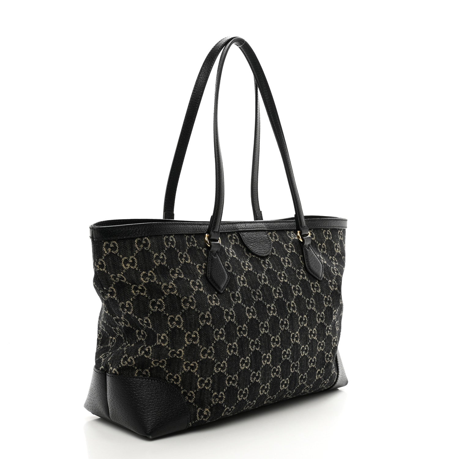 Gucci Jacquard Black Denim GG Monogram Medium Ophidia Shopping Tote Black Ivory 3 of 10