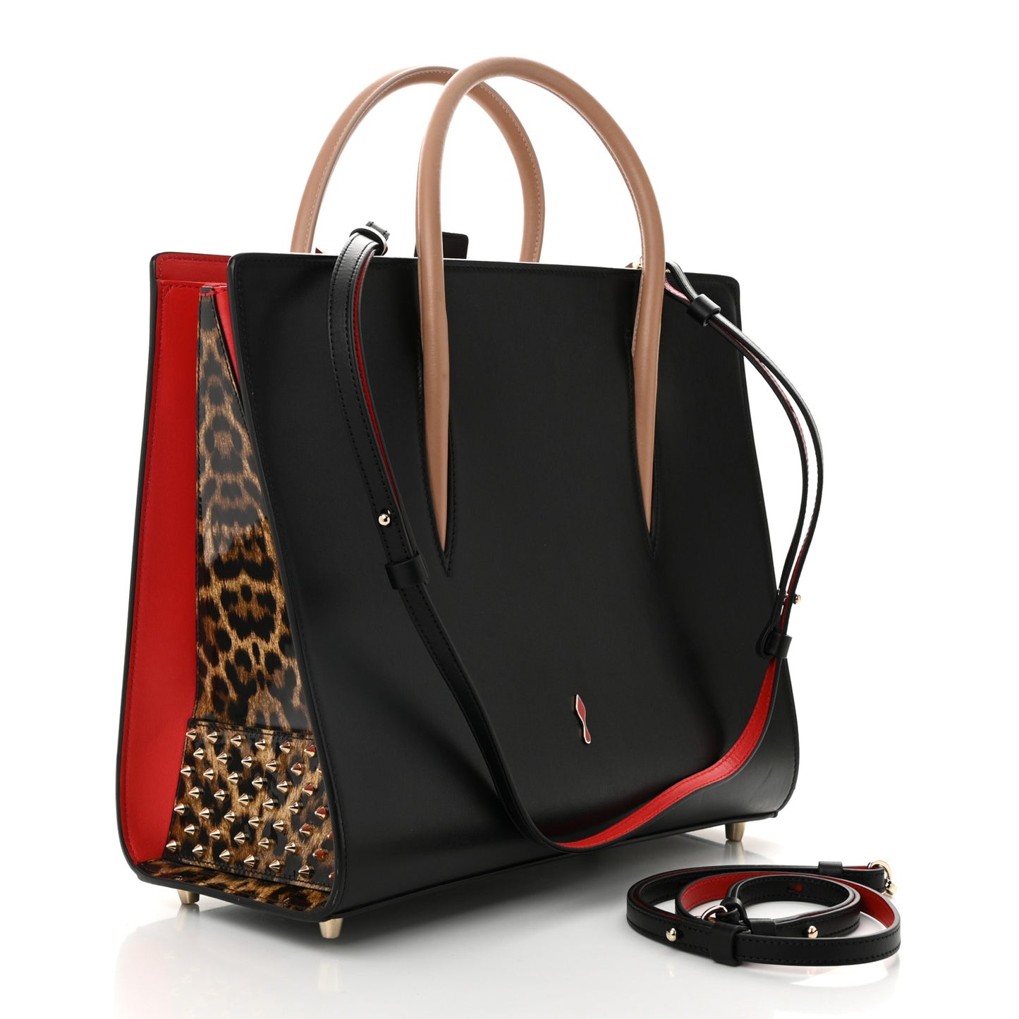 Calfskin Patent Leopard Spiked Large Paloma Black