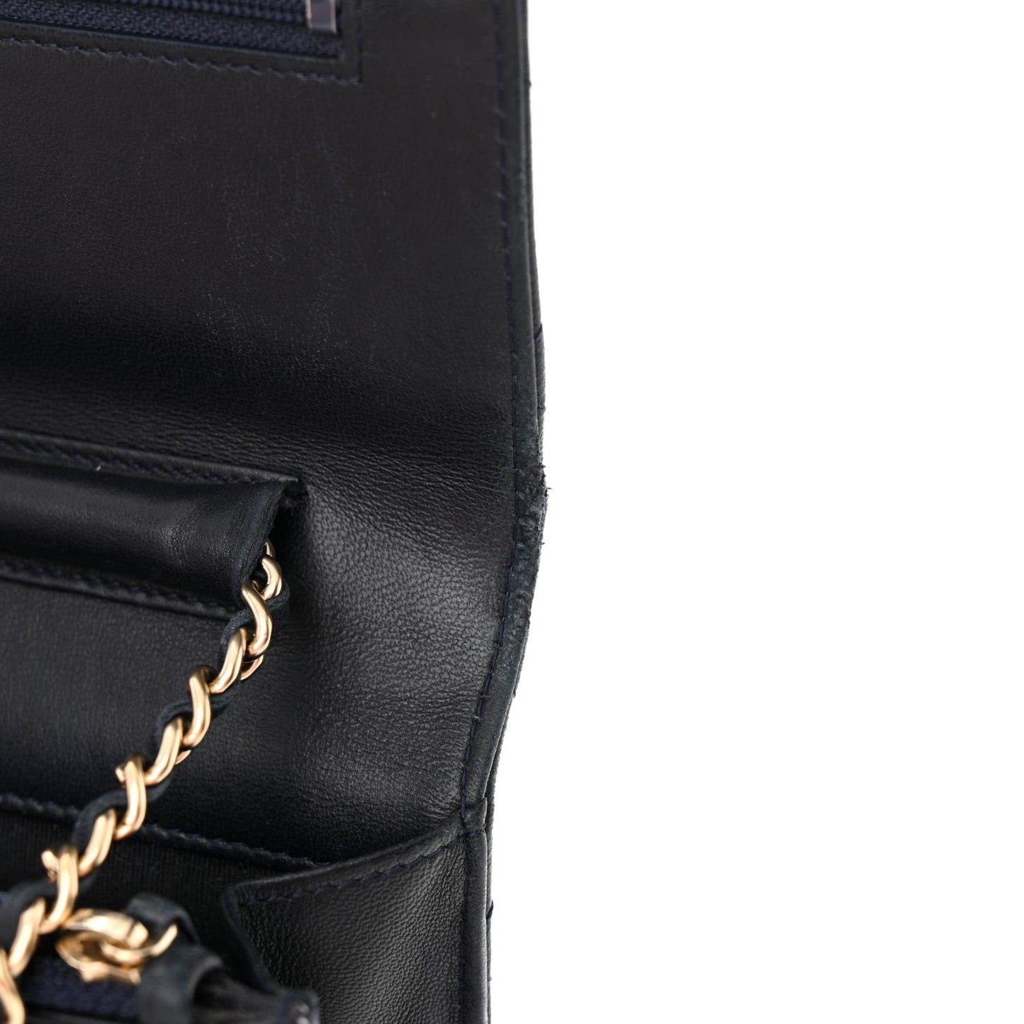 Lambskin Quilted Wallet On Chain WOC Navy Blue