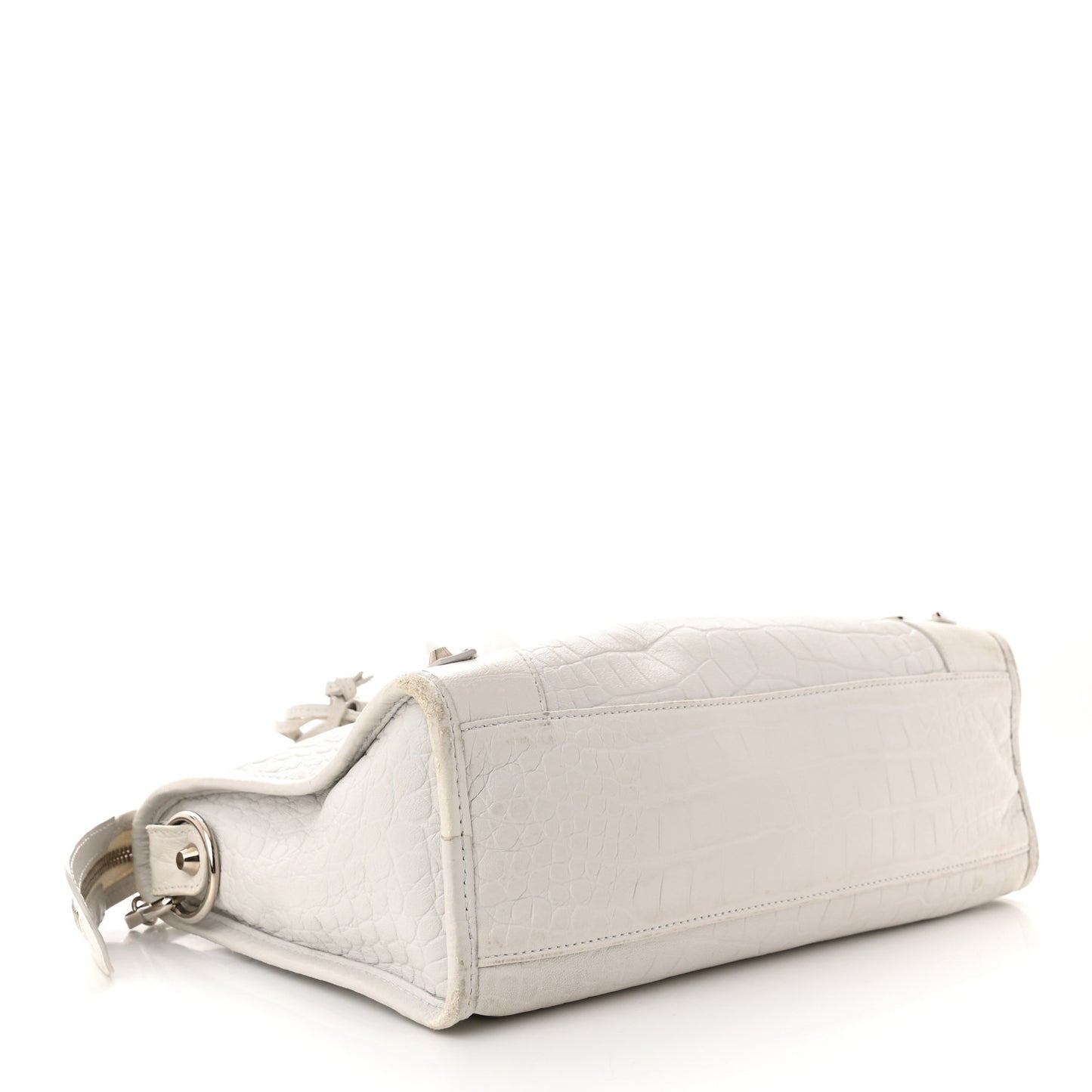 Matte Supple Lambskin Crocodile Embossed Classic Silver Hardware S City White