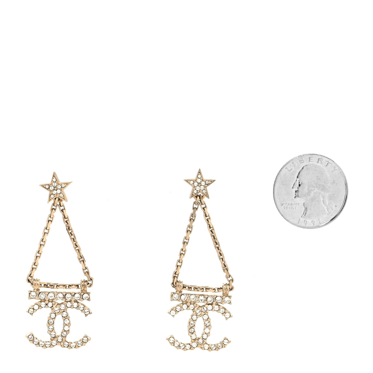 Crystal Star Drop CC Earrings Gold