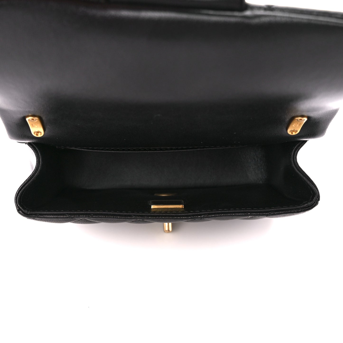 Shiny Lambskin Quilted Pearl Twist Mini Square Flap Black