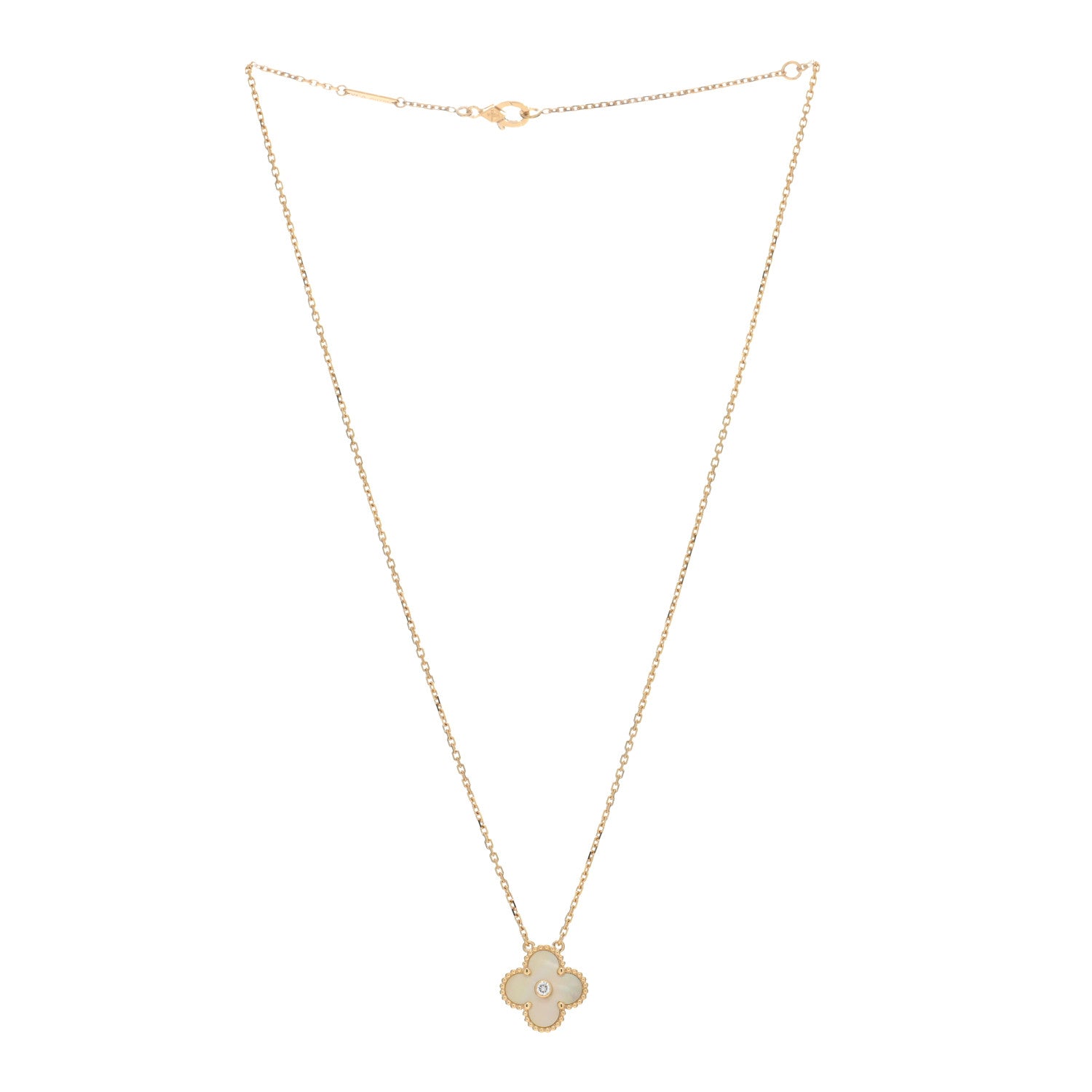 Van Cleef & Arpels 18K Yellow Gold Diamond Yellow Mother of Pearl Vintage Alhambra Pendant Necklace 2 of 5