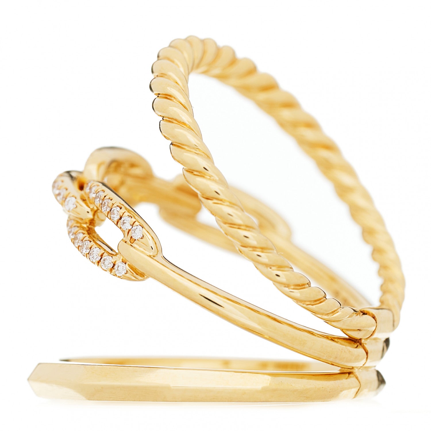 David Yurman 18K Yellow Gold Diamond 9.5mm Stax Three-Row Ring 53 6.25 5 of 5