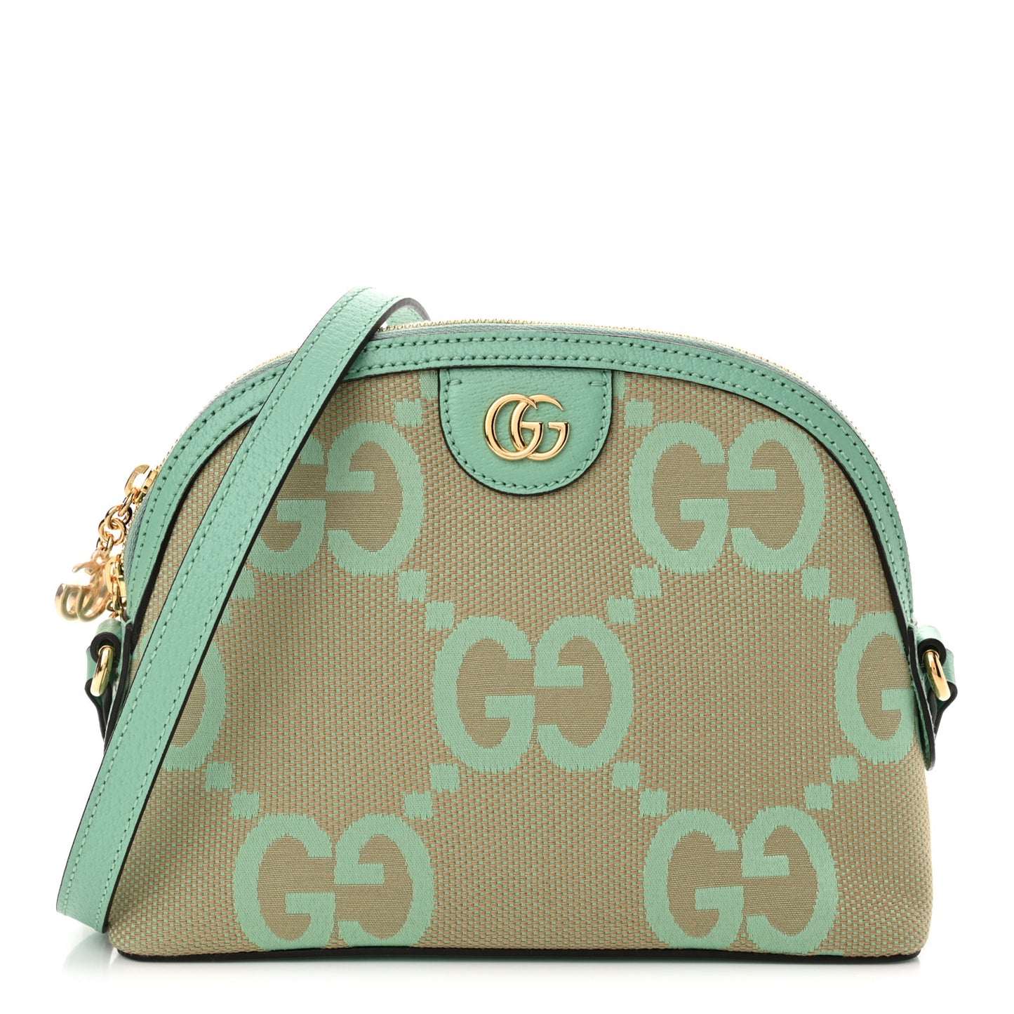 Monogram Jumbo GG Textured Dollar Calfskin Small Ophidia Dome Shoulder Bag Beige Pepperlight Mint