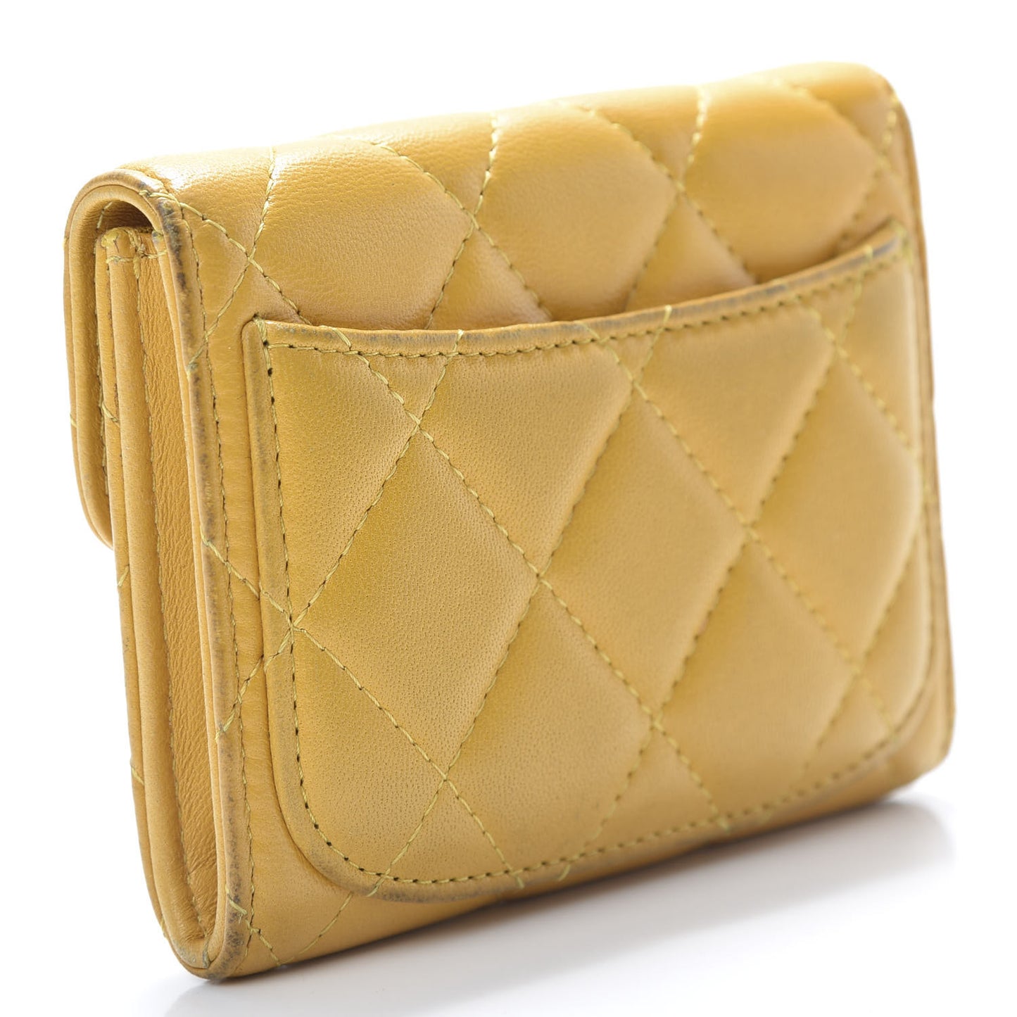 Lambskin Quilted Flap Card Holder Wallet Yellow
