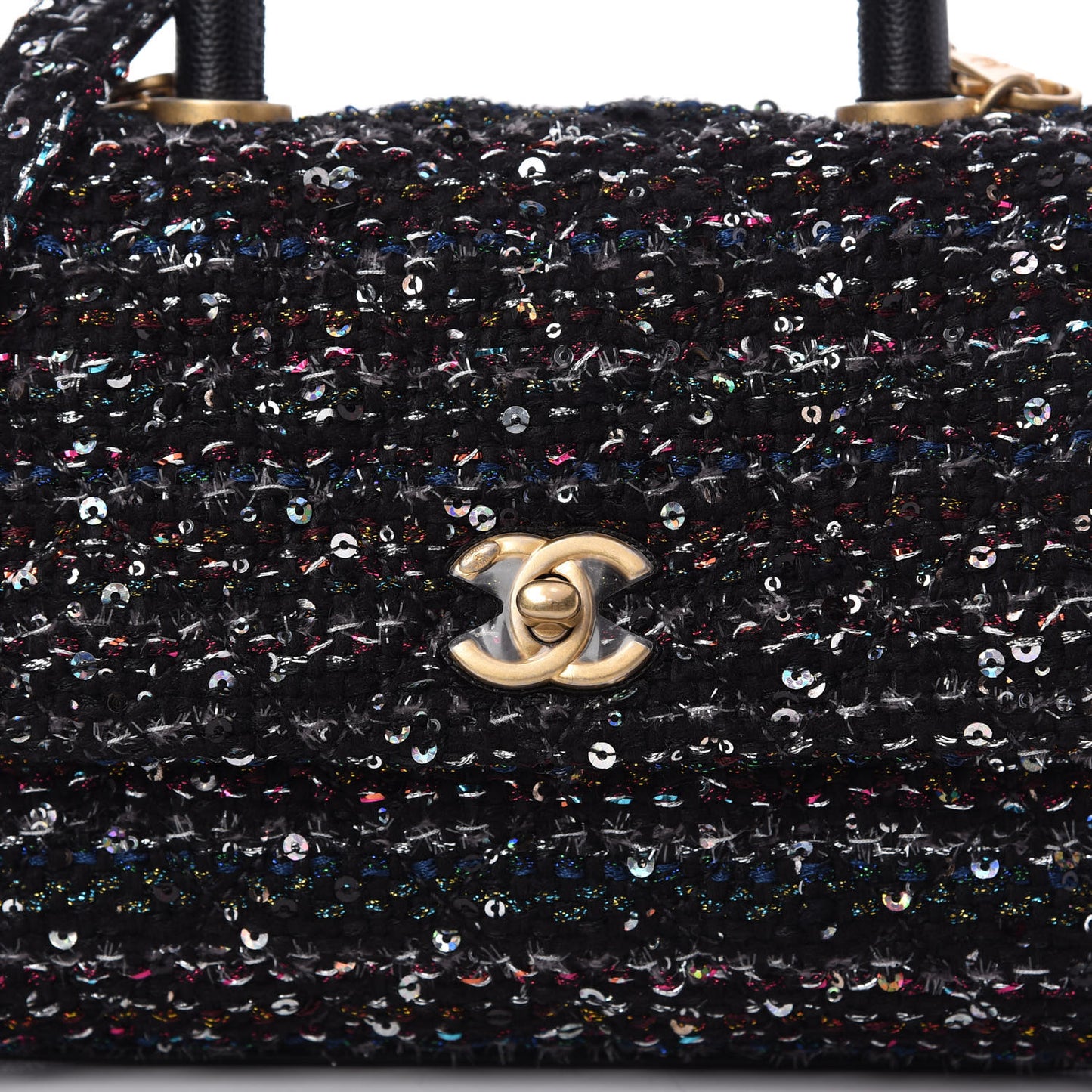 Tweed Sequin Mini Coco Handle Flap Black