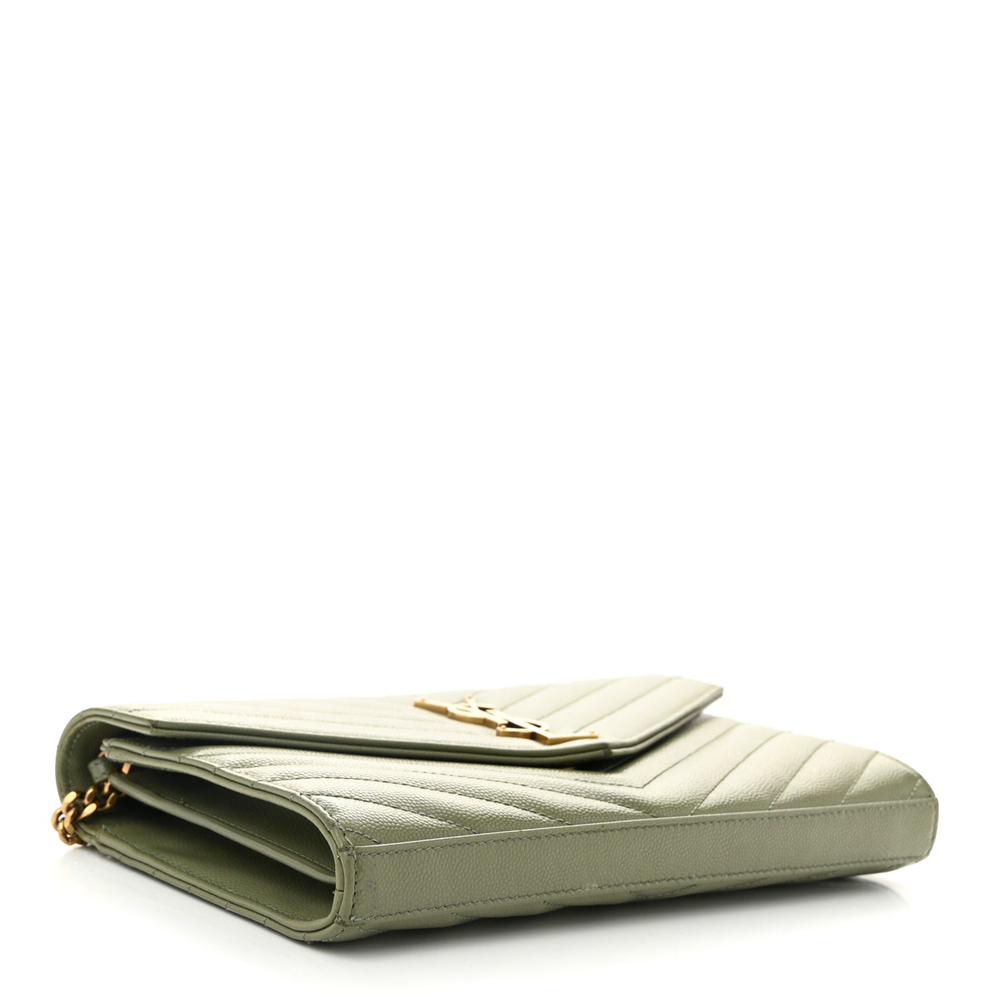Grain De Poudre Matelasse Chevron Monogram Chain Wallet Pistachio