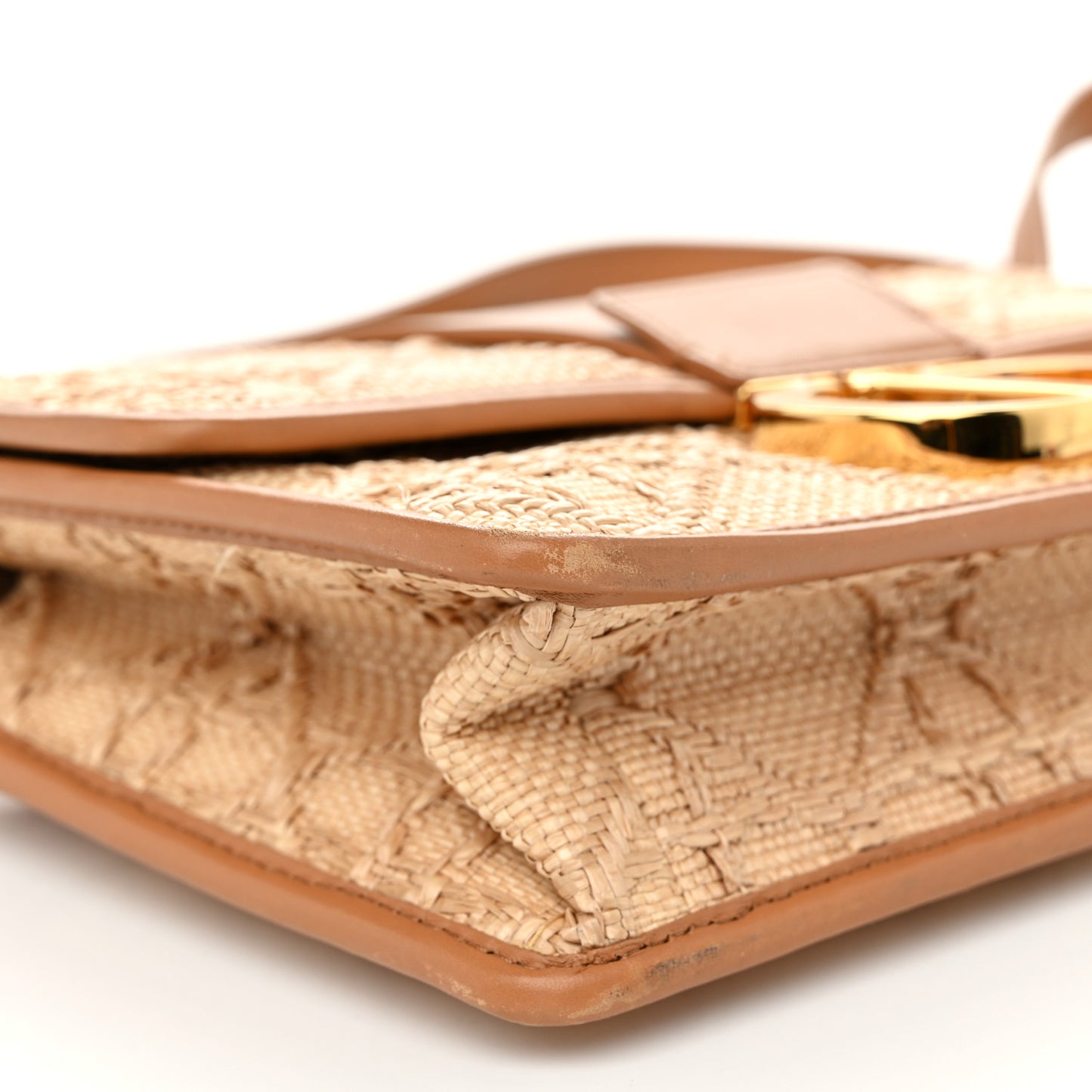 Raffia Calfskin 30 Montaigne Flap Bag Beige
