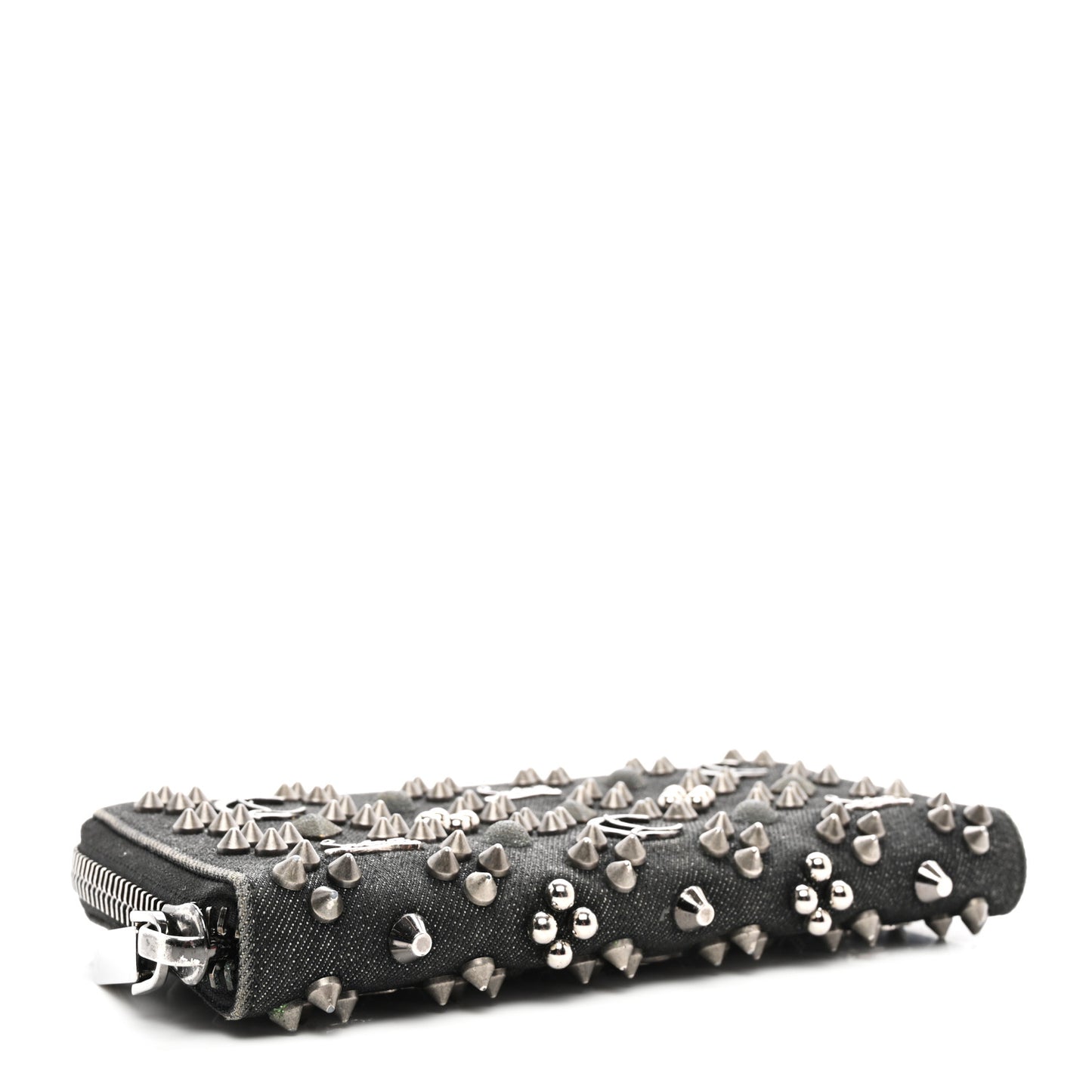 Denim Panettone Spiked Zip Around Wallet Black