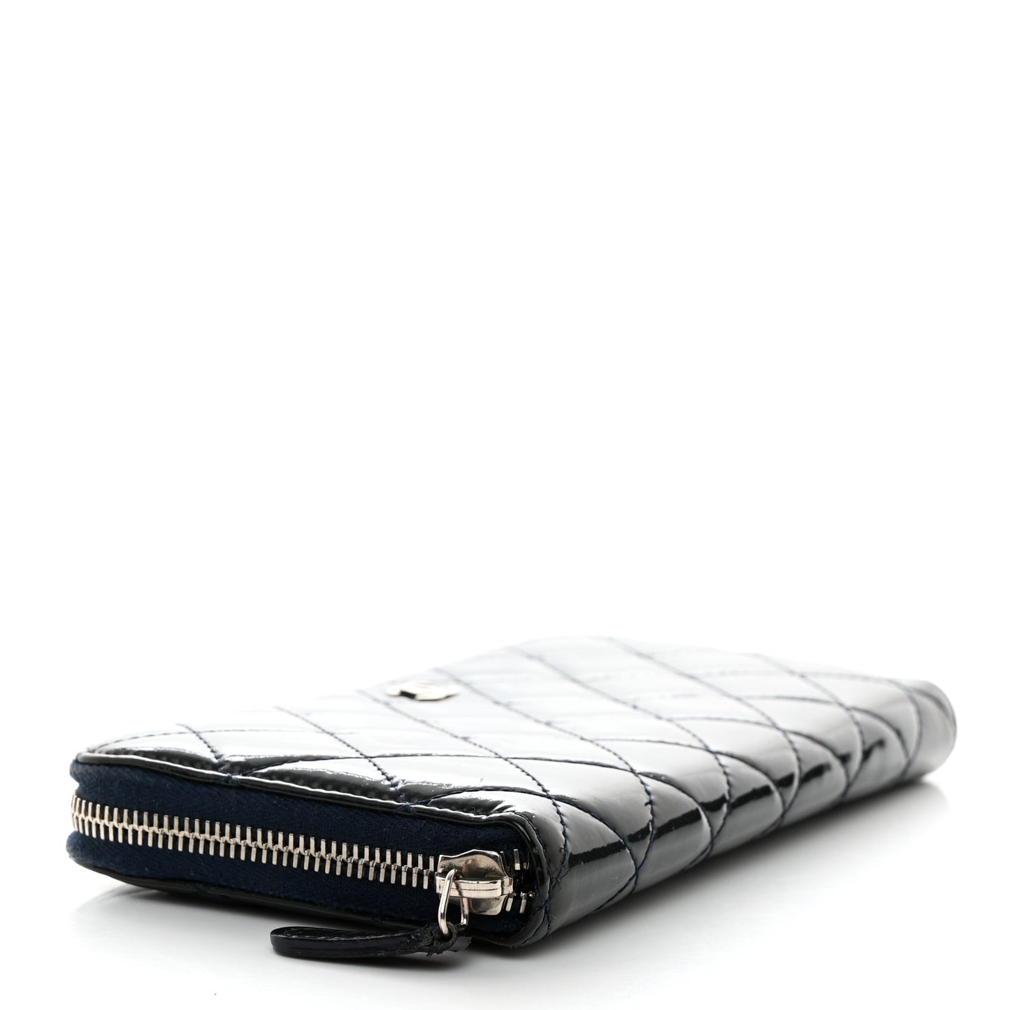 Patent Quilted Zip Around Wallet Blue
