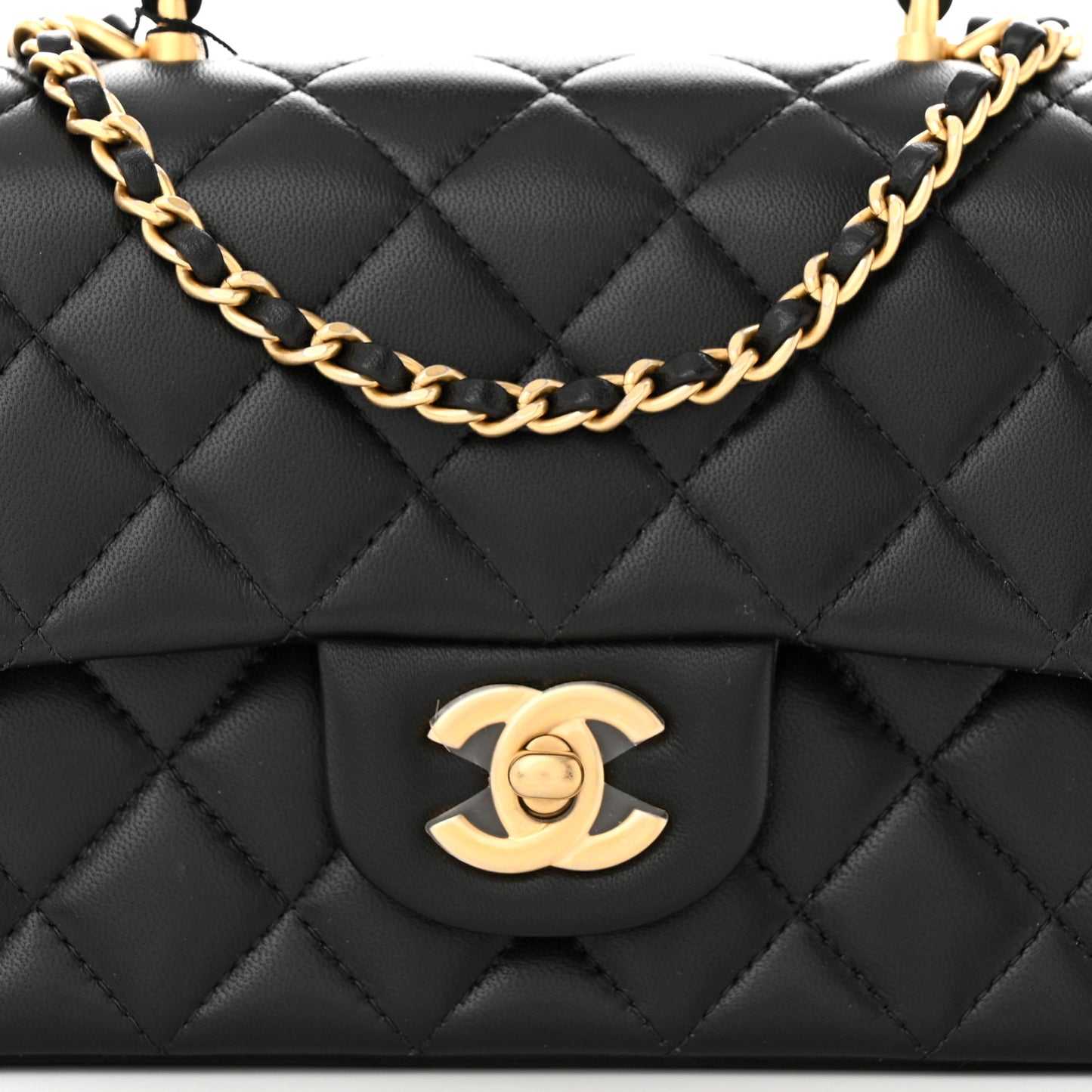 Lambskin Quilted Mini Top Handle Rectangular Flap Black