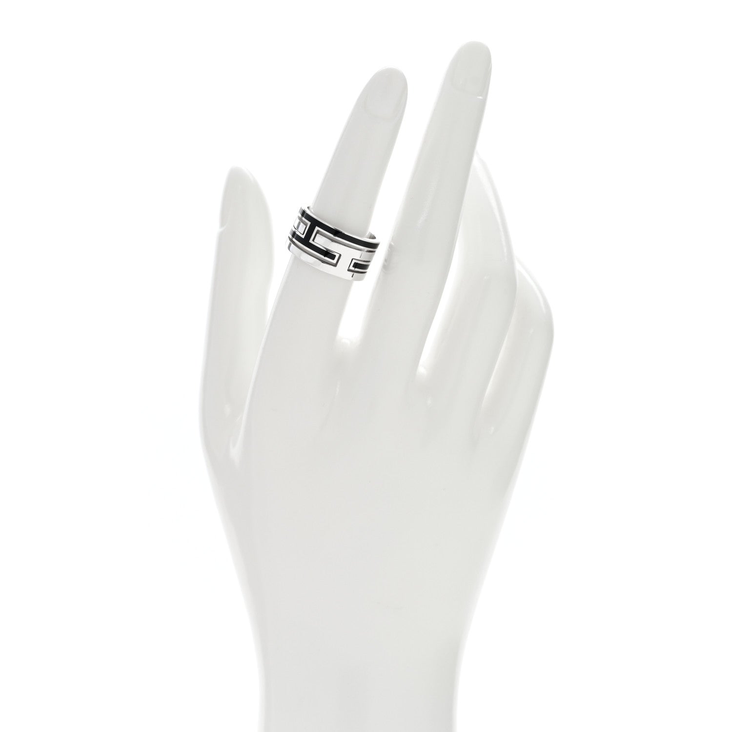 Hermes Sterling Silver Enamel Move H Ring 53 6.25 Black 2 of 4