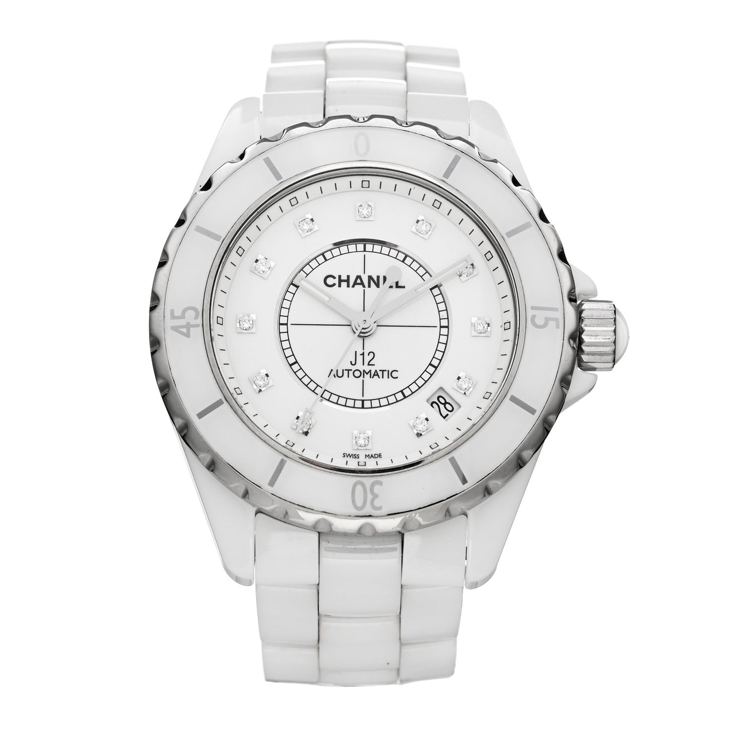 Stainless Steel Ceramic Diamond 38mm J12 Automatic Watch White