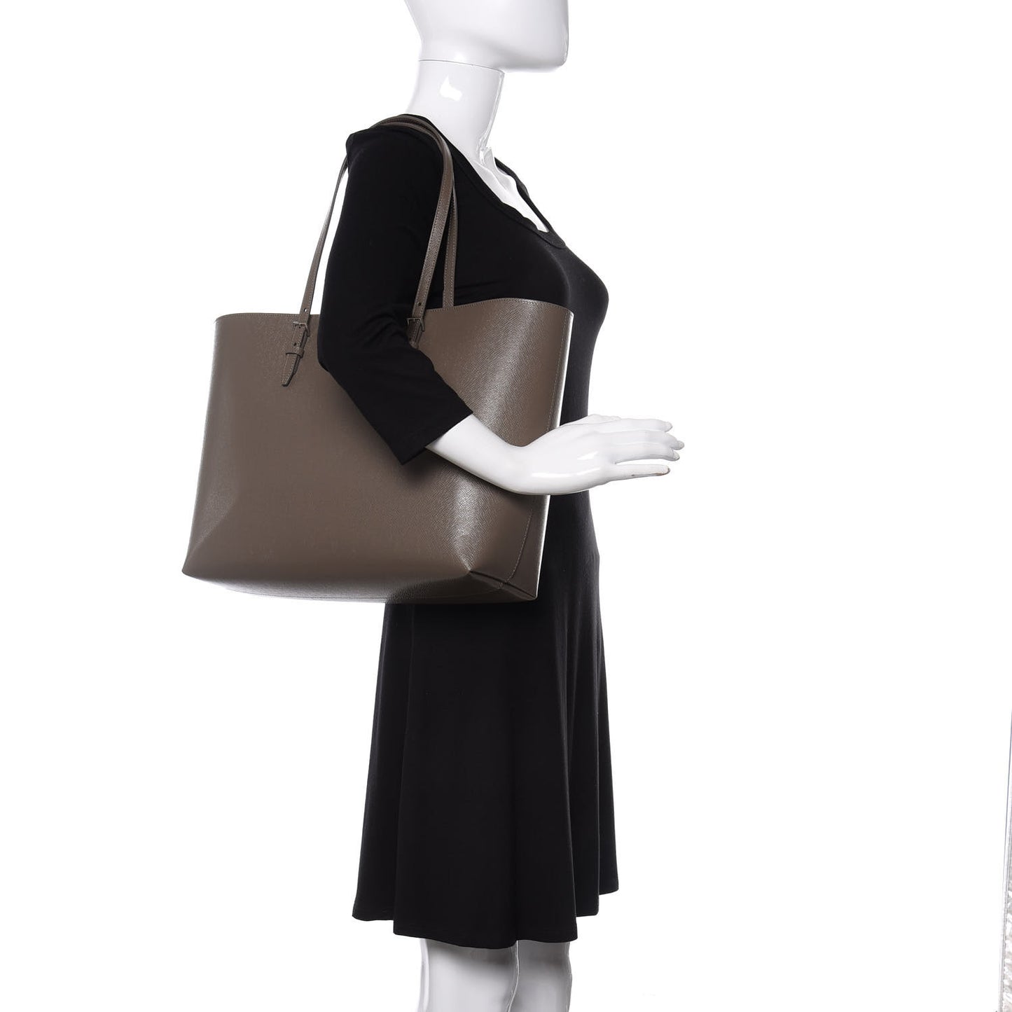 Grained Calfskin Large Shopping Tote Warm Taupe Black