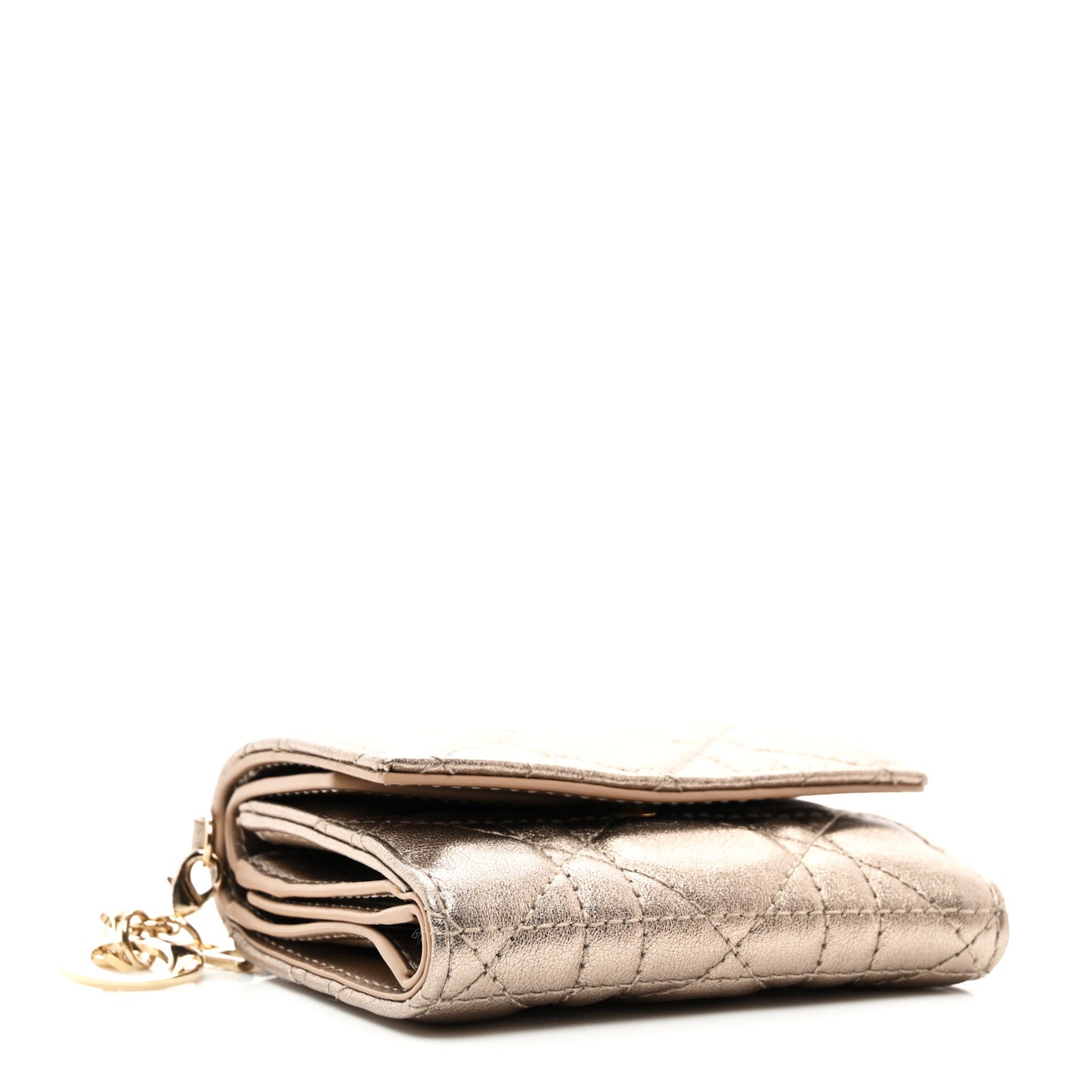 Metallic Lambskin Cannage Lady Dior Lotus Wallet Gold