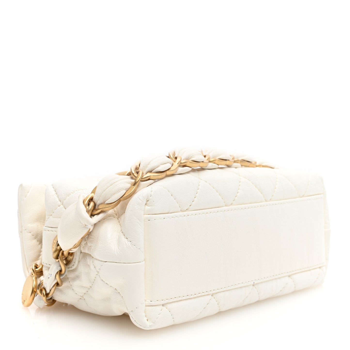 Crumpled Lambskin Quilted Small CC Links Shoulder Bag White