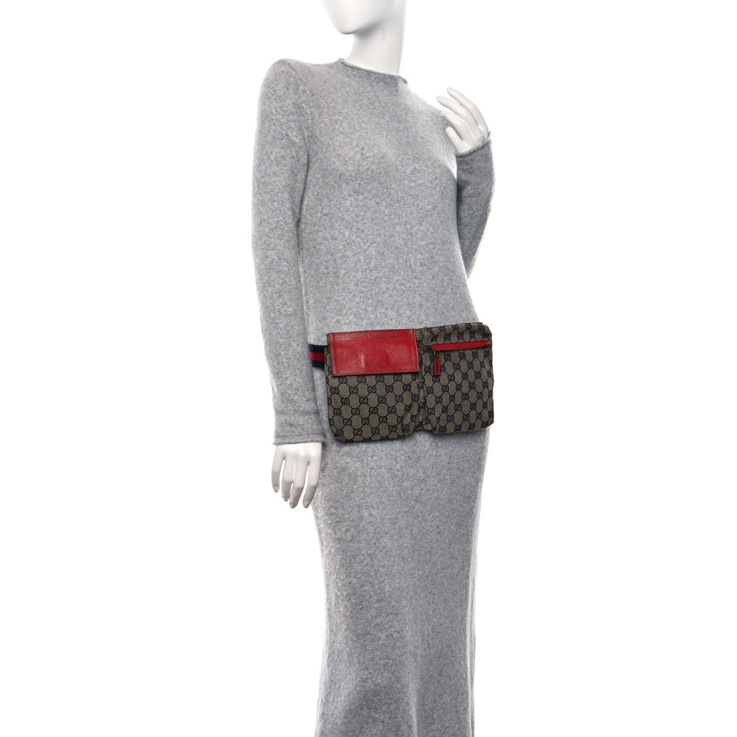GG Monogram Web Double Pocket Belt Bag Navy Red