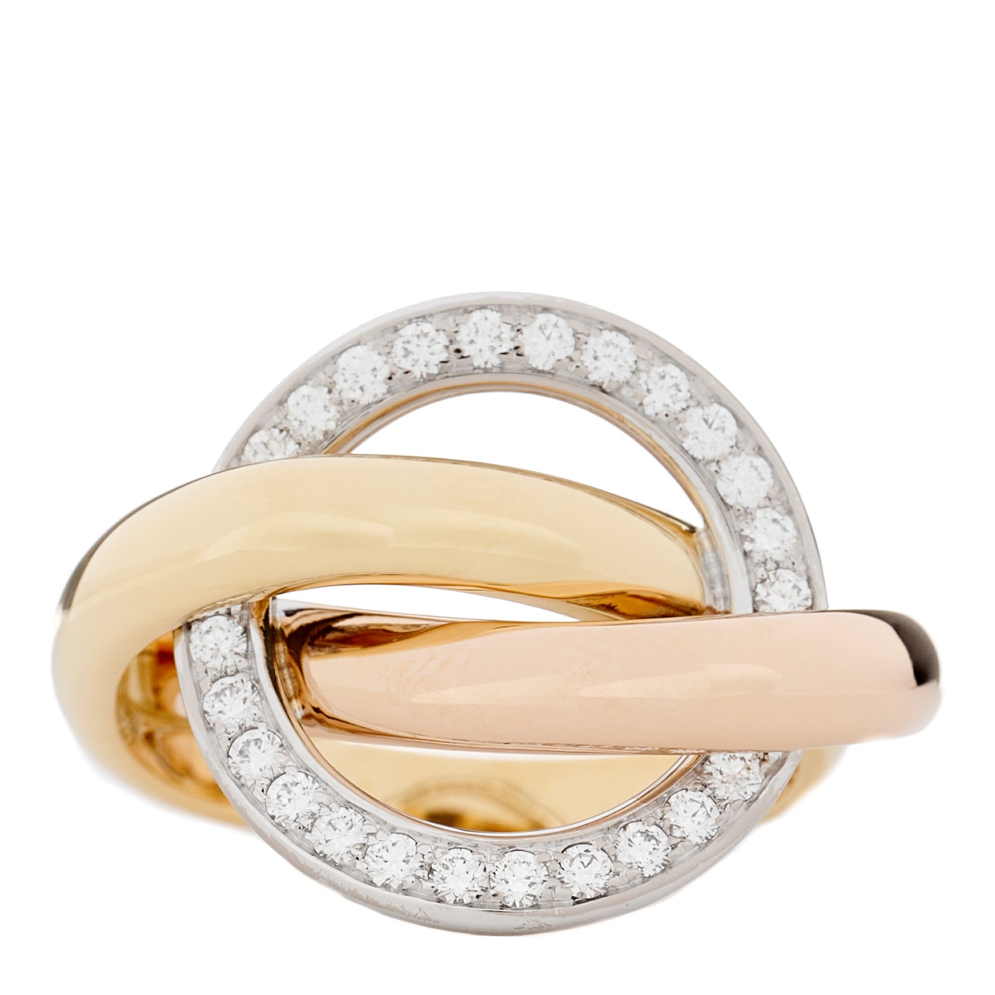 18K Pink Yellow White Gold Diamond Trinity Crash Ring 52 6