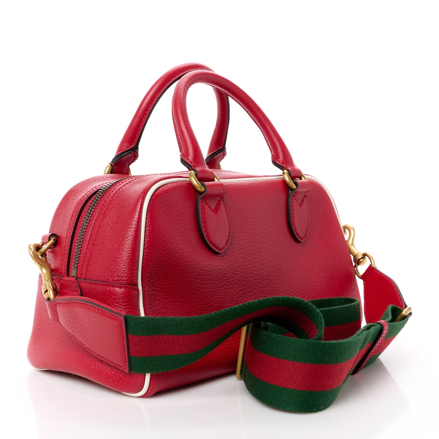 X ADIDAS Textured Dollar Calfskin Web Trefoil Logo Embossed Mini Bowling Bag Red Off White