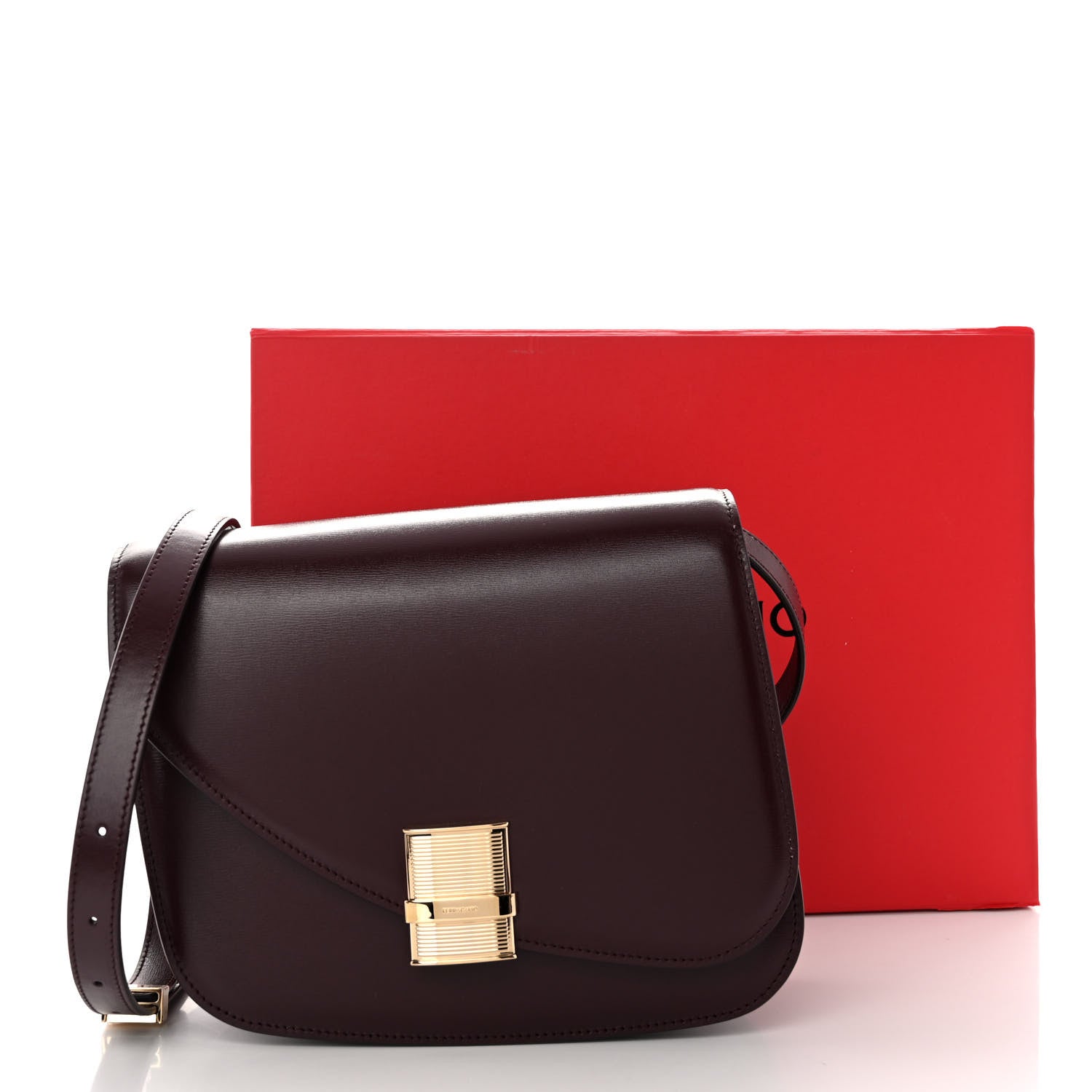 Salvatore Ferragamo Dapple Calfskin Fiamma Crossbody Bag Dark Barolo 10 of 10