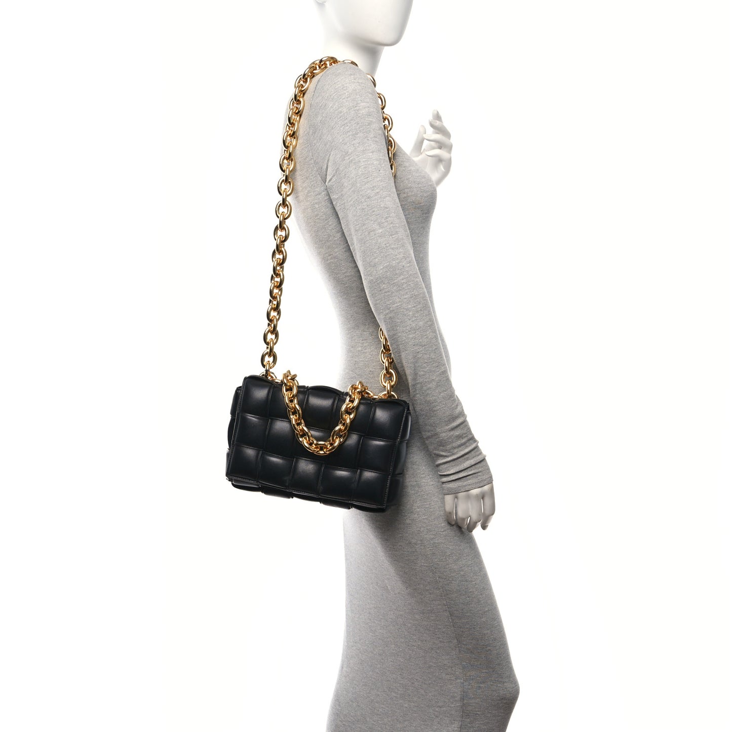 Lambskin Maxi Intreccio Padded Chain Cassette Crossbody Bag Black