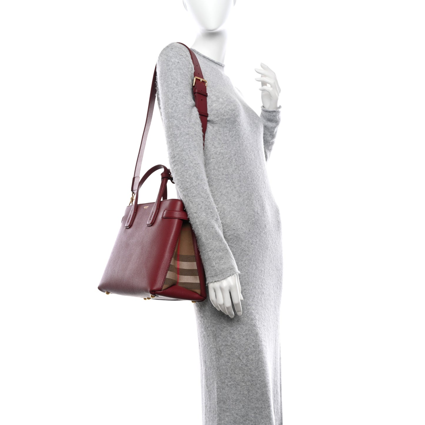 Grainy Calfskin House Check Medium Banner Tote Crimson