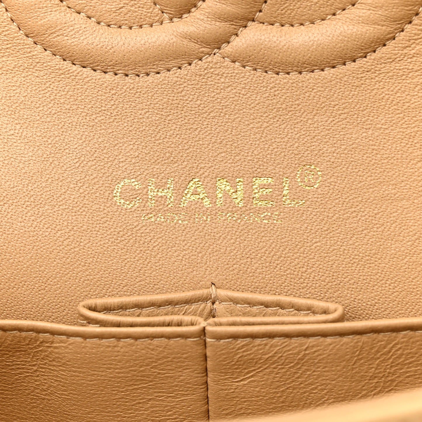 Lambskin Quilted Medium Double Flap Beige