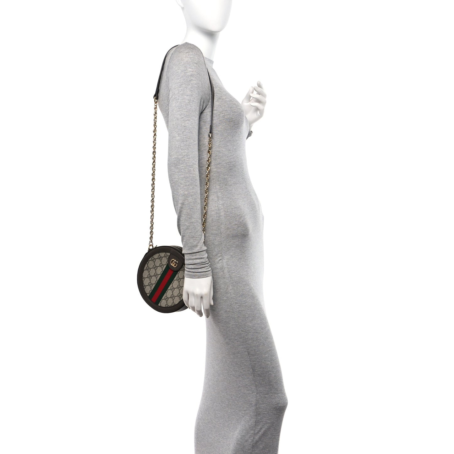 GG Supreme Monogram Web Mini Ophidia Round Shoulder Bag Brown