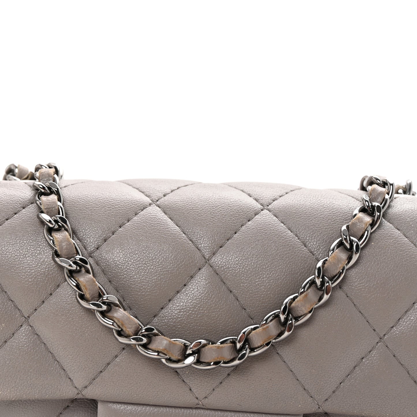 Lambskin Quilted Extra Mini Rectangular Flap Grey