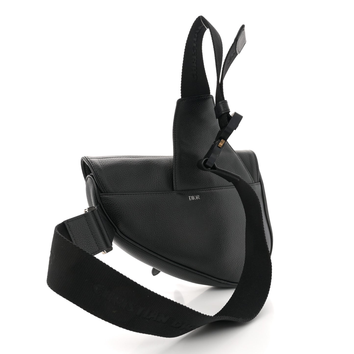 Grained Calfskin Mens Saddle Bag Black
