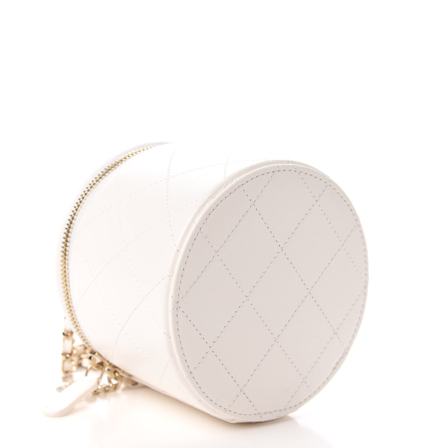 Lambskin Quilted Round Small Vanity Case With Chain White Black