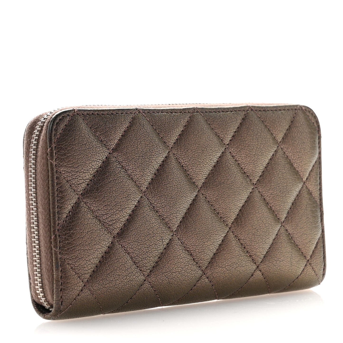 Iridescent Goatskin Quilted Small Zip Around Wallet Bronze