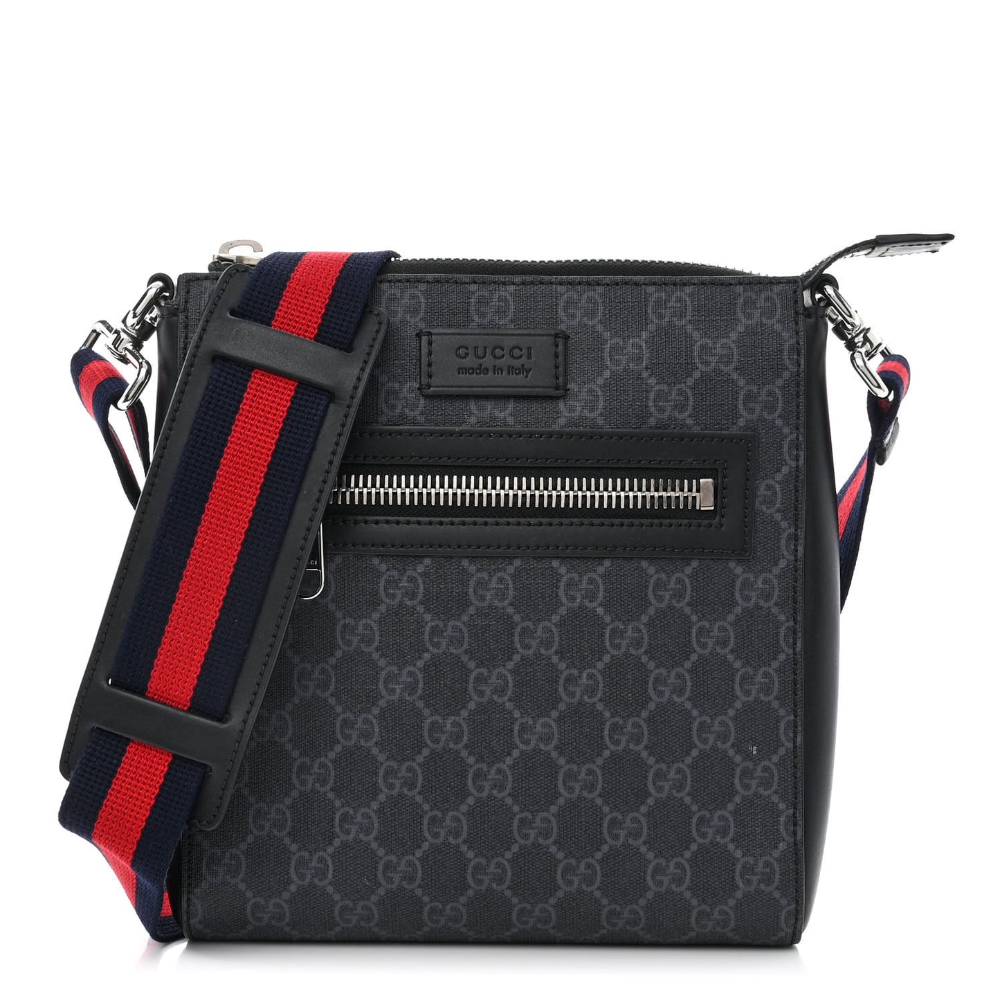 GG Supreme Monogram Web Small Flat Messenger Bag Black Grey
