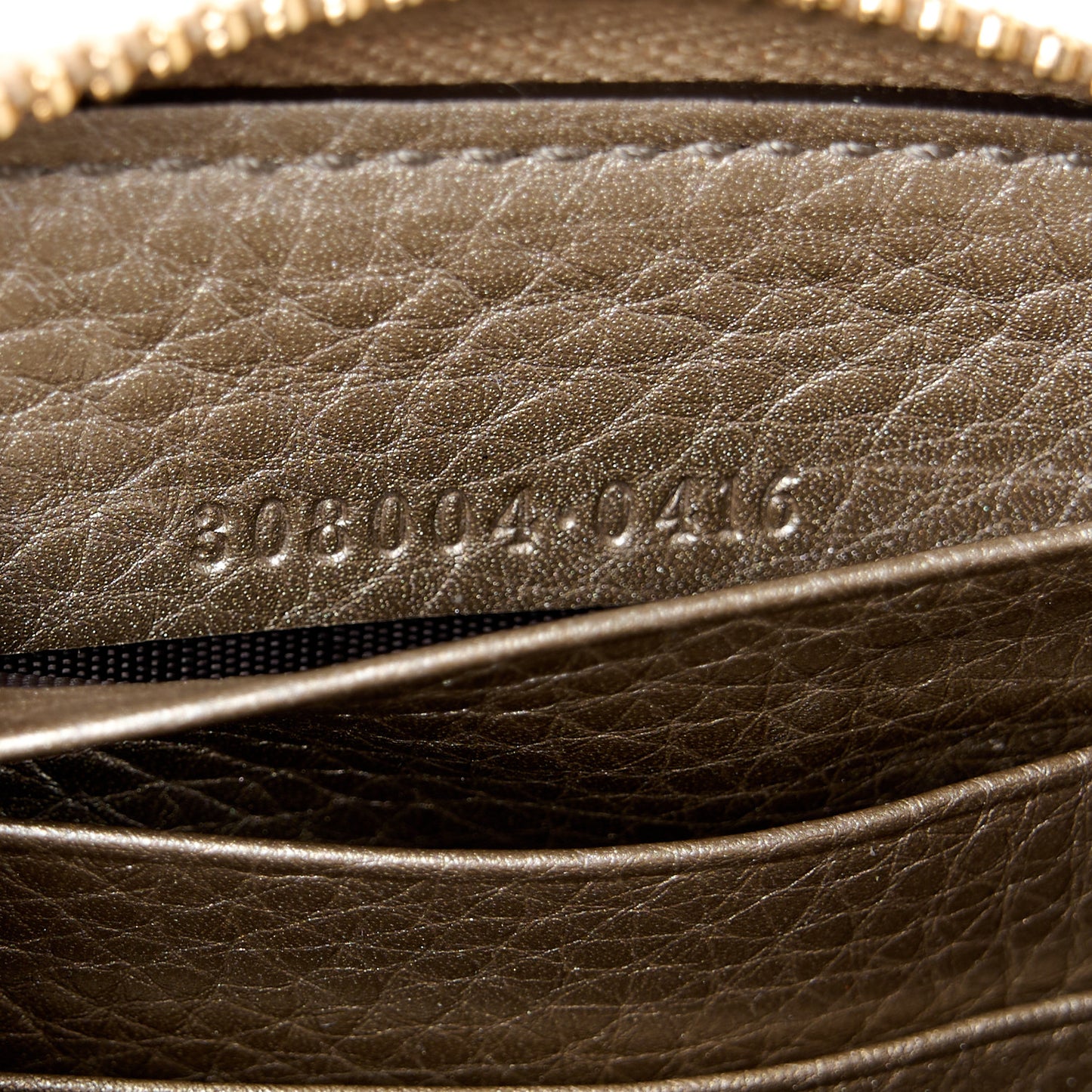 Metallic Pebbled Calfskin Soho Zip Around Wallet Golden Beige