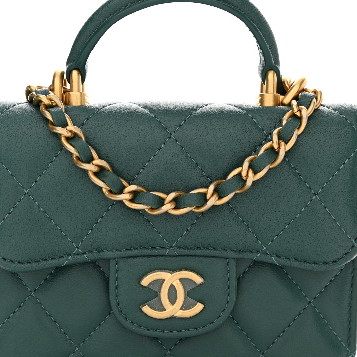 Chanel Lambskin Quilted Top Handle Flap Coin Purse With Chain Green 9 of 13