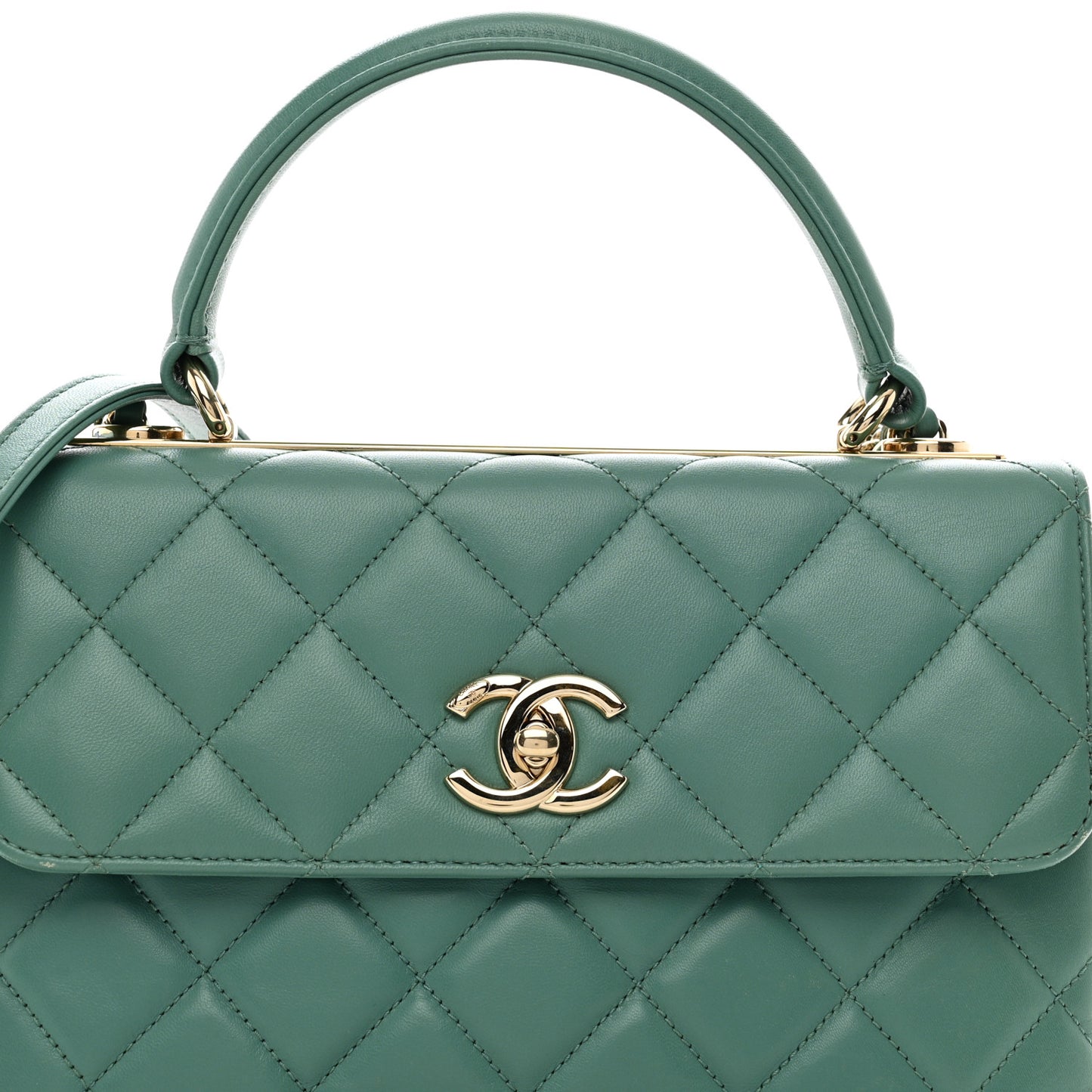 Lambskin Quilted Small Trendy CC Flap Dual Handle Bag Green