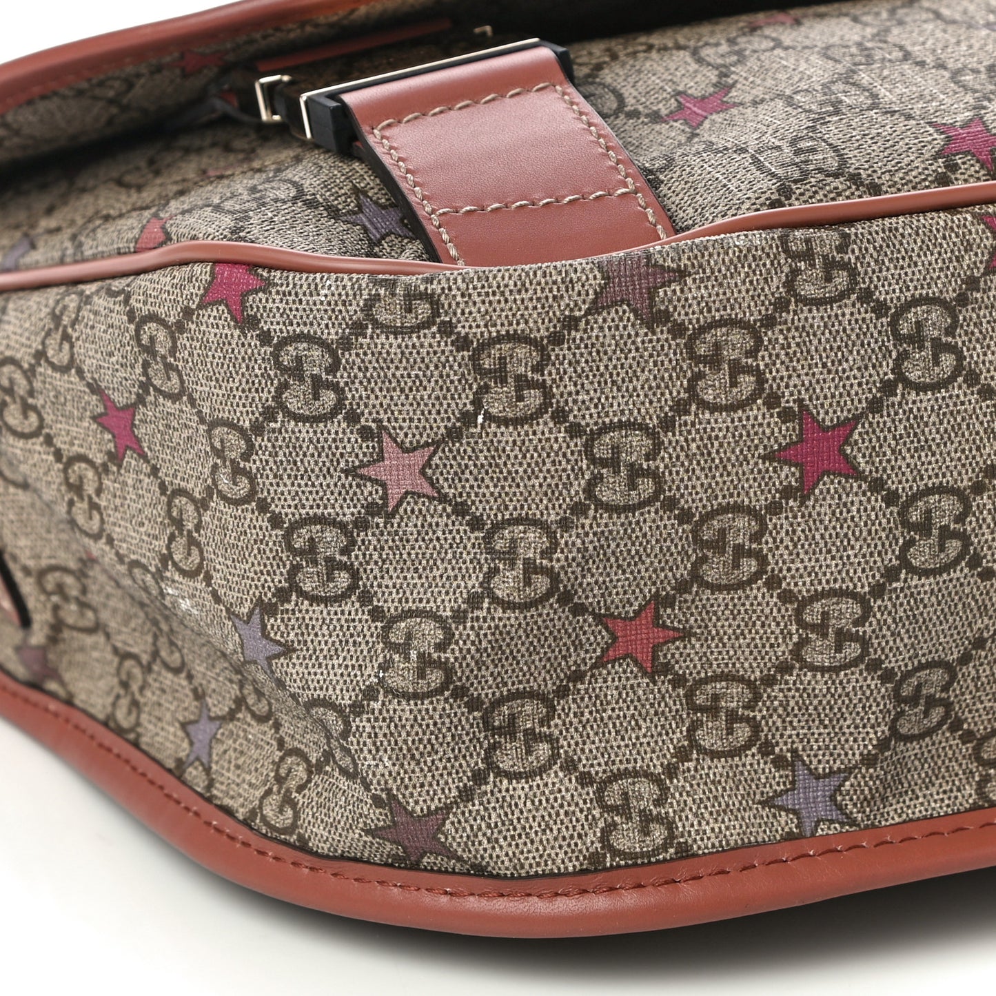 GG Supreme Monogram Stars Medium Double Buckle Flap Messenger Bag Beige Pink