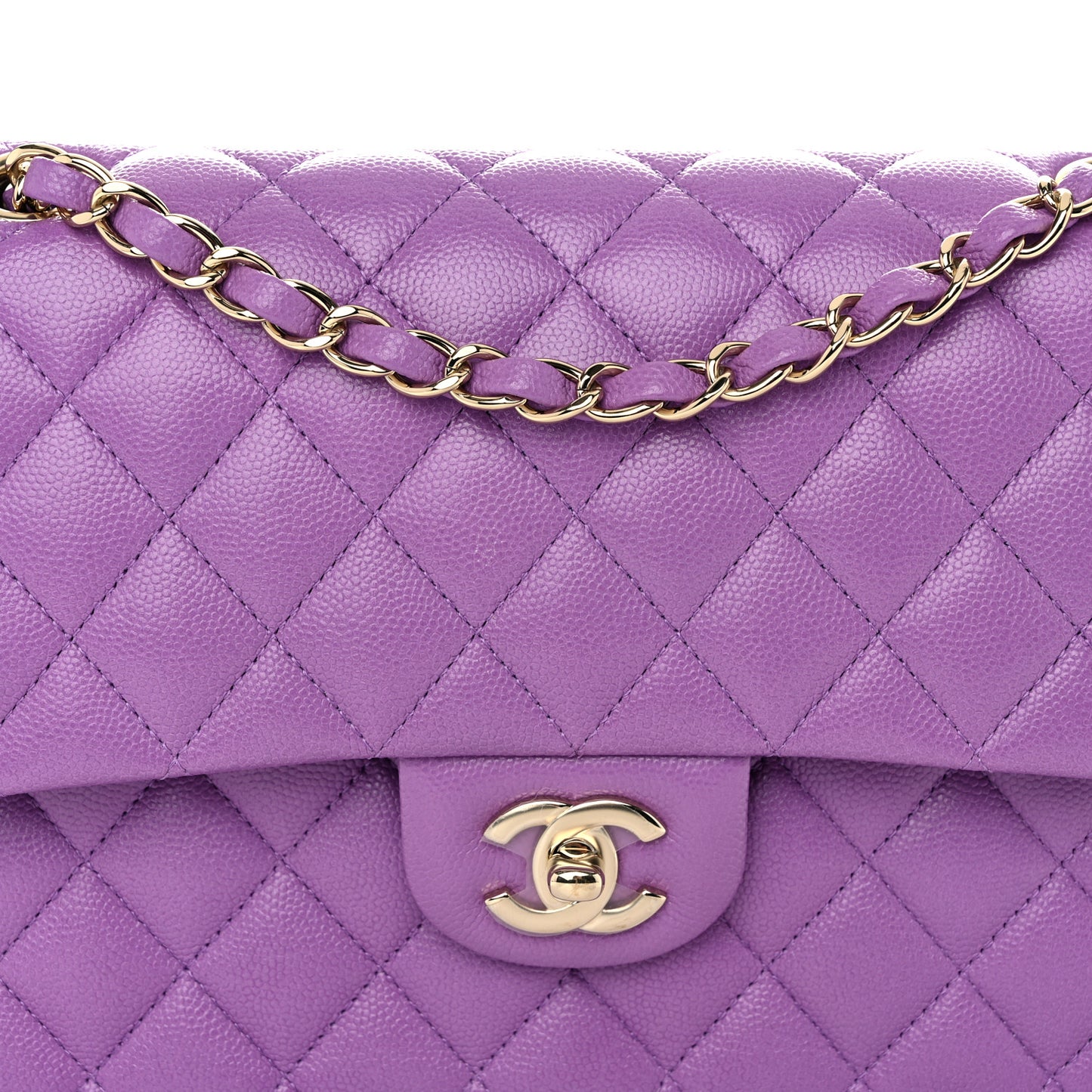 Caviar Quilted Medium Double Flap Purple