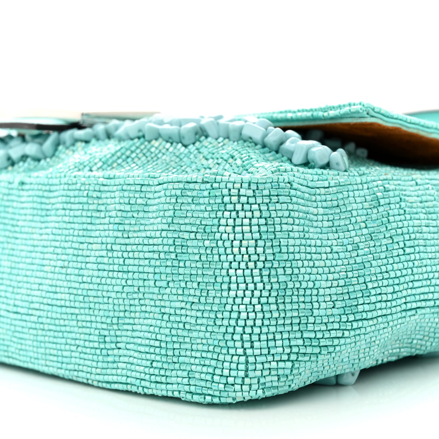 Rolling Stone Vitello Seta Bead Embroidered Re-Edition Baguette Spring Turquoise