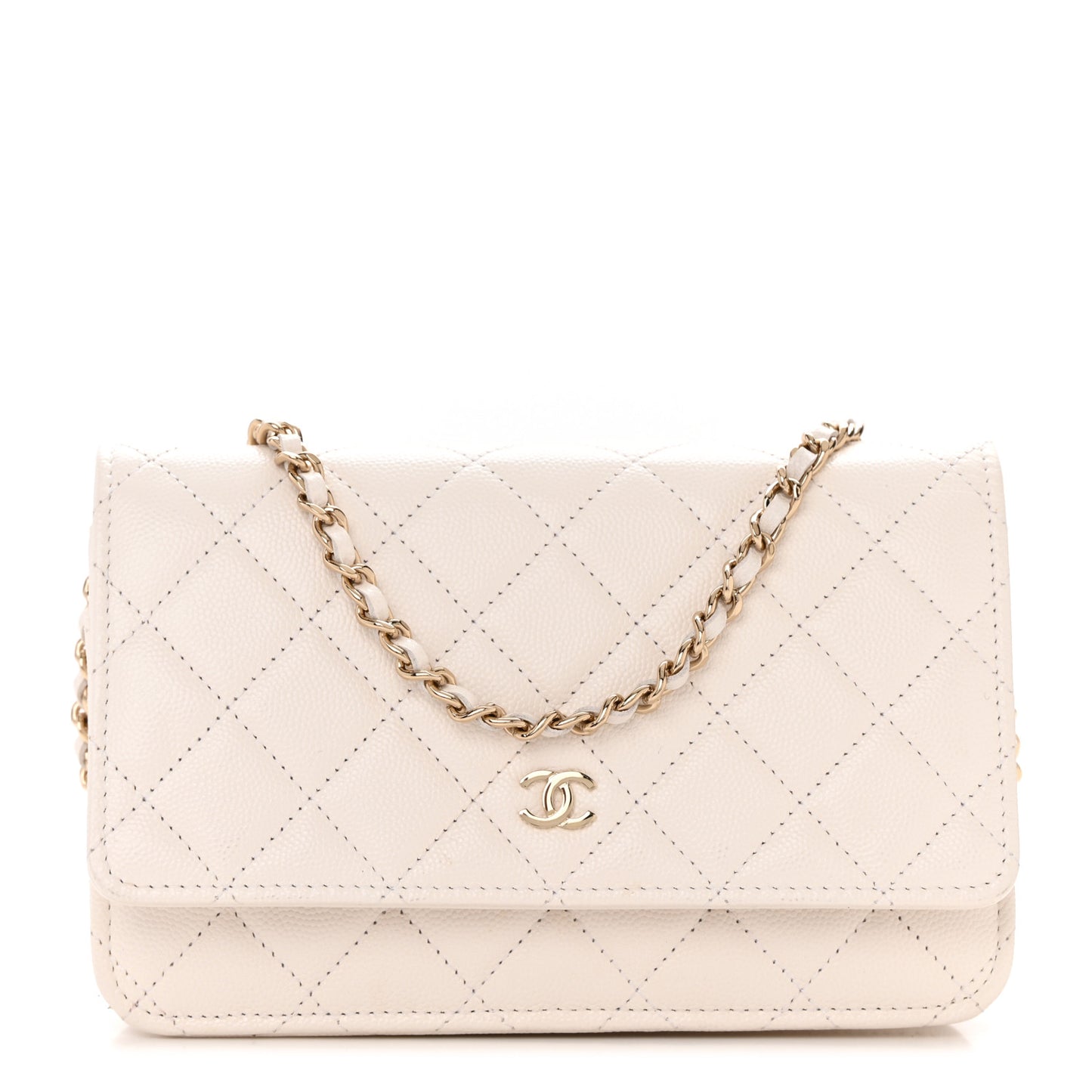 Caviar Quilted Wallet On Chain WOC White